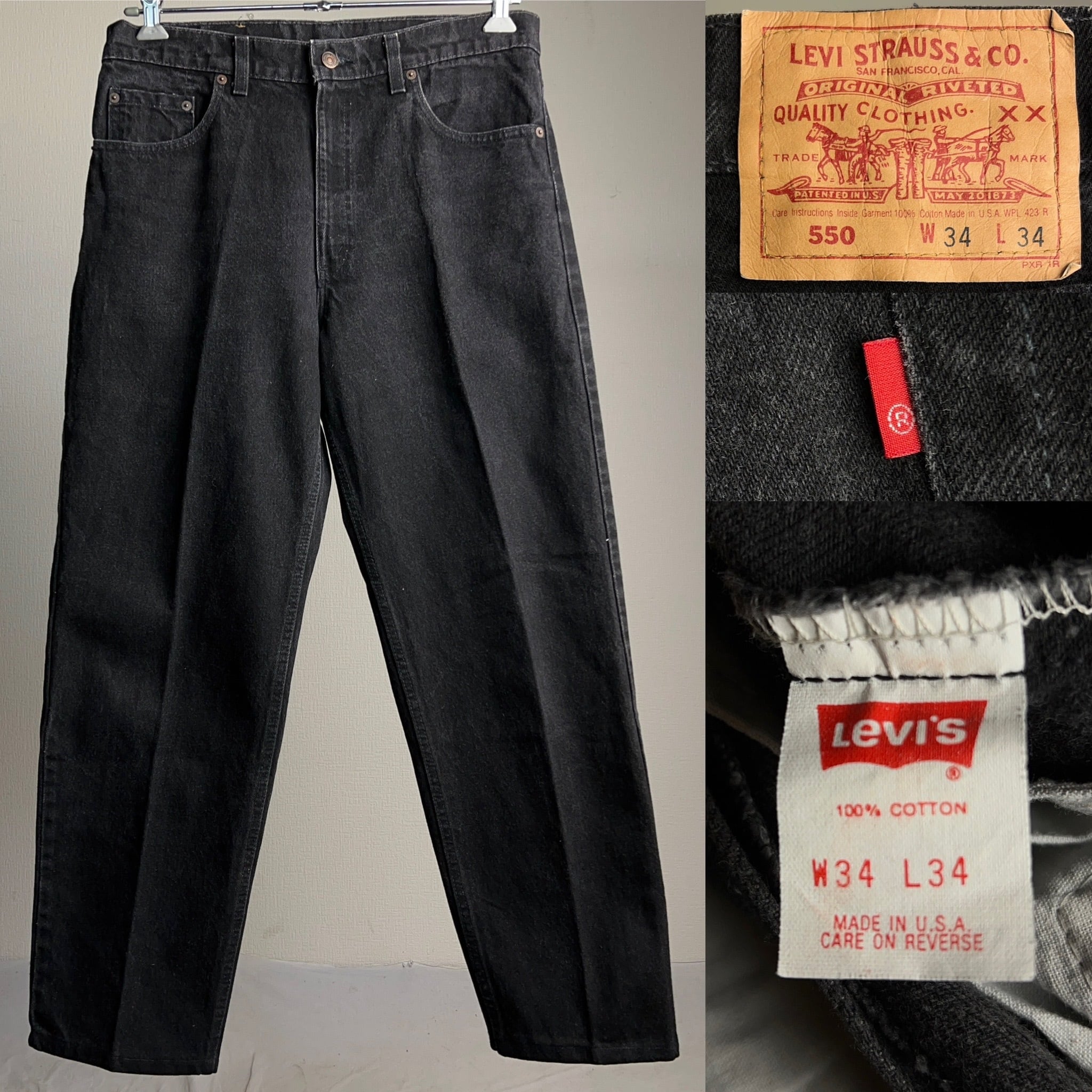 90's Levi's 550 Black Denim Pants USA製 W34 L29 90年代 リーバイス