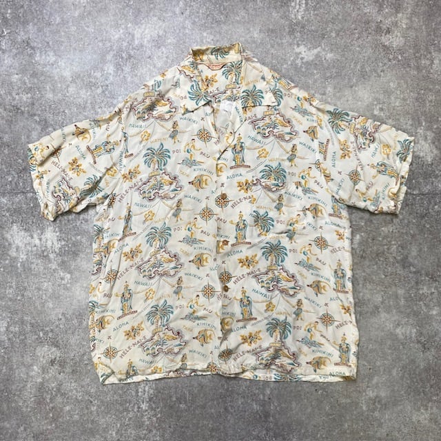 50's 50s PIKAKI ハワイアンシャツ 竹ボタン アロハシャツ ハワイ製