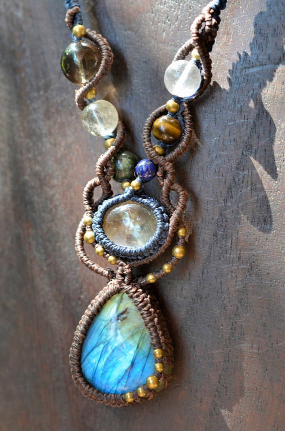 ラブラドライト&シトリン マクラメ編みネックレス | Purnima