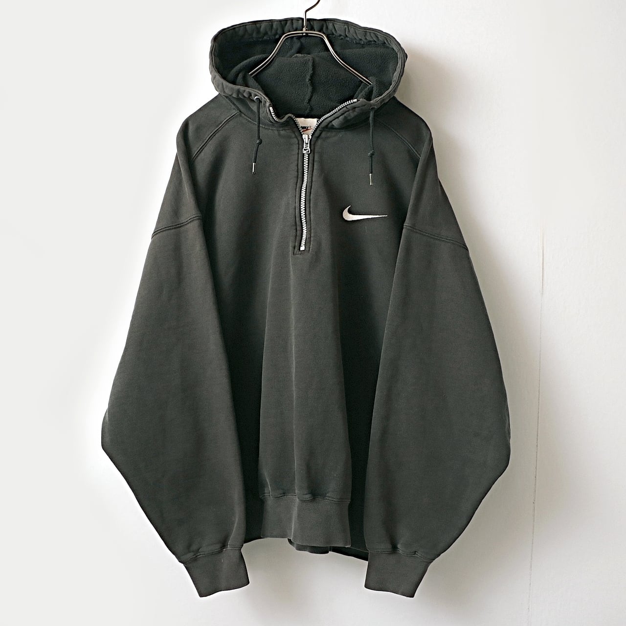 90s NIKE ナイキ ハーフジップ スウェット フーディ 古着 used | khaki