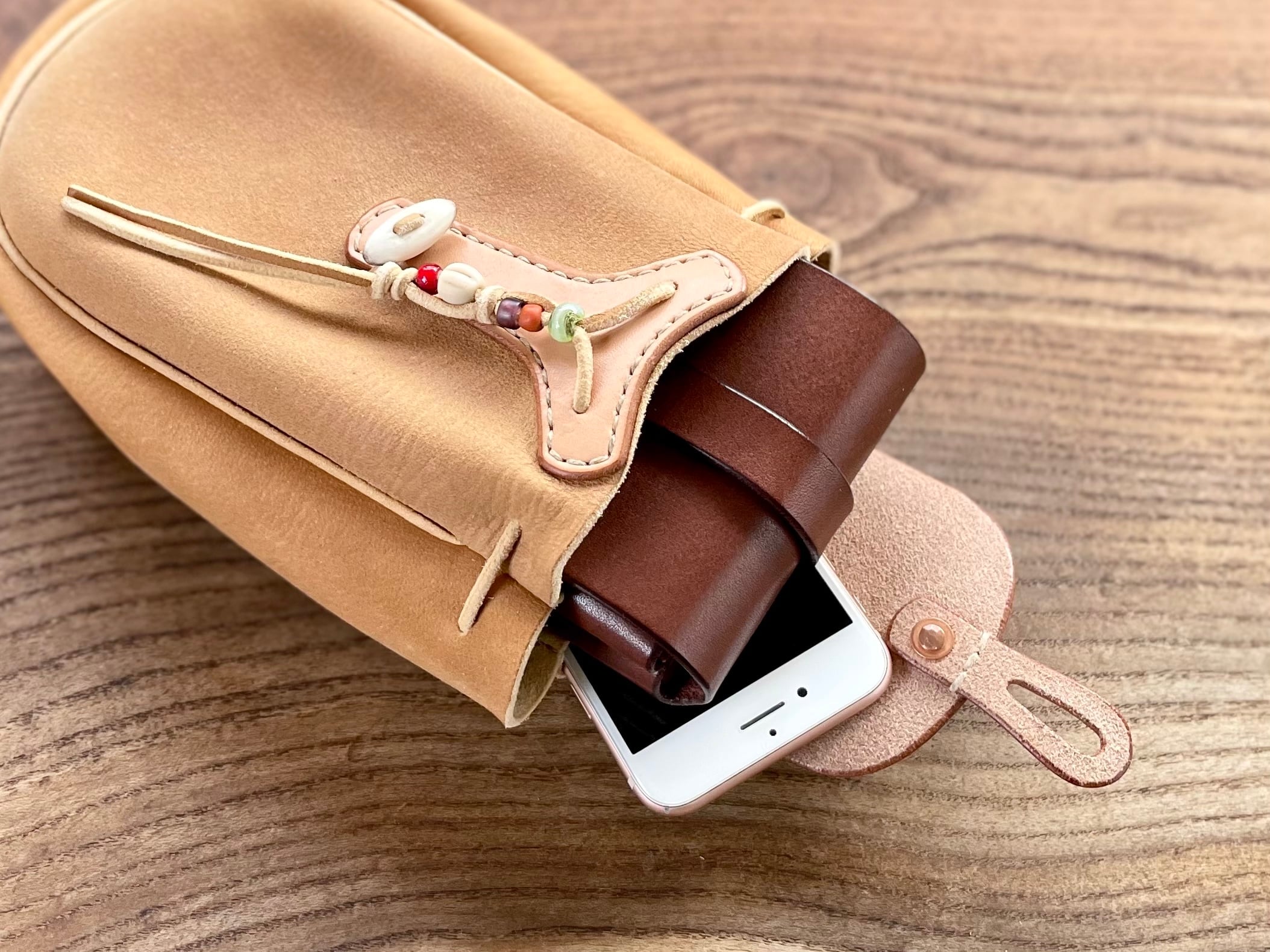 鹿革ベルトポーチ 刻印サービス付［スモーク］Deerskin Belt Pouch