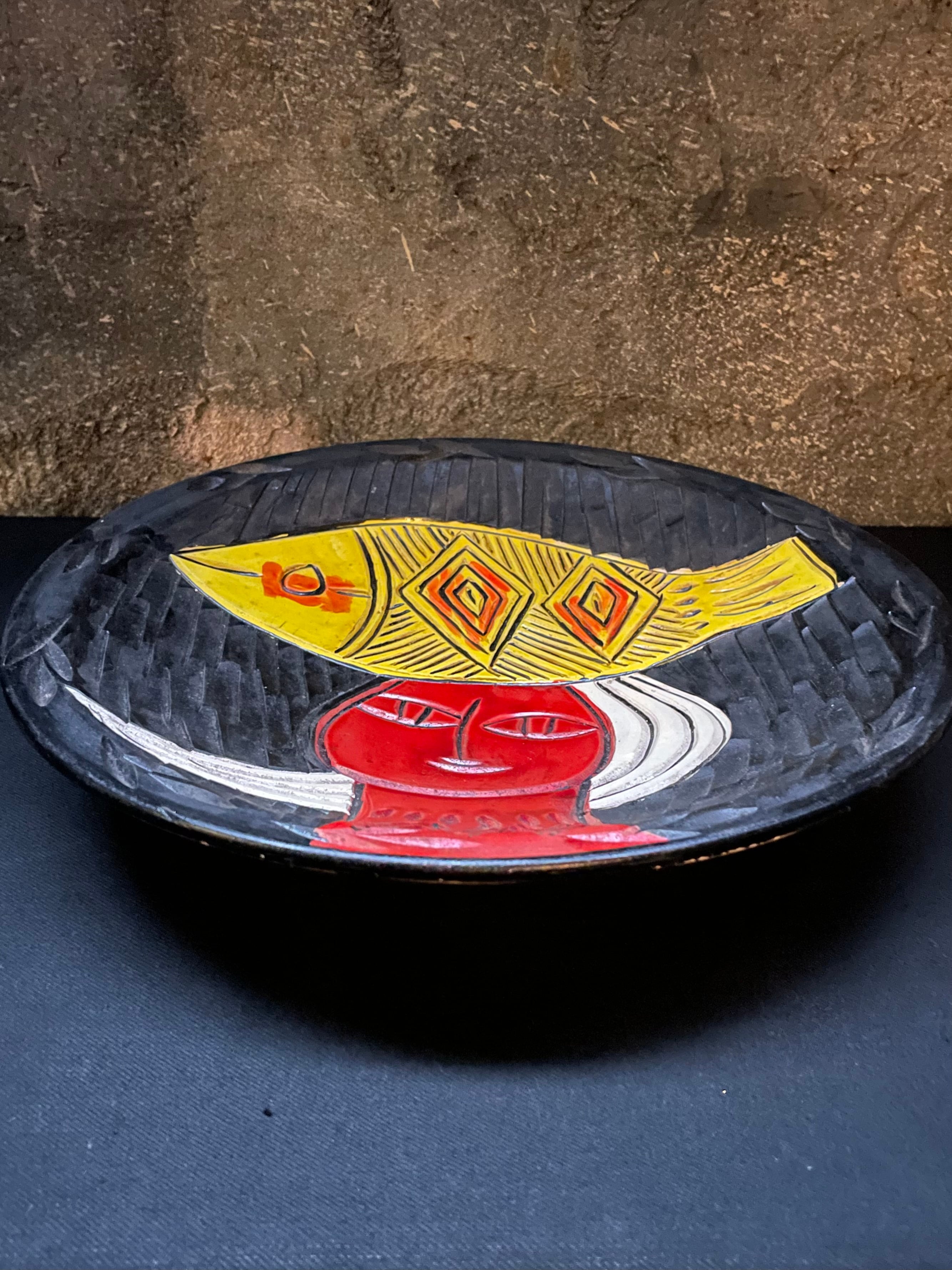 Japan Vintage 京焼 清水焼 藤平正文 飾皿 絵皿 大皿 伝統工芸 ピカソ