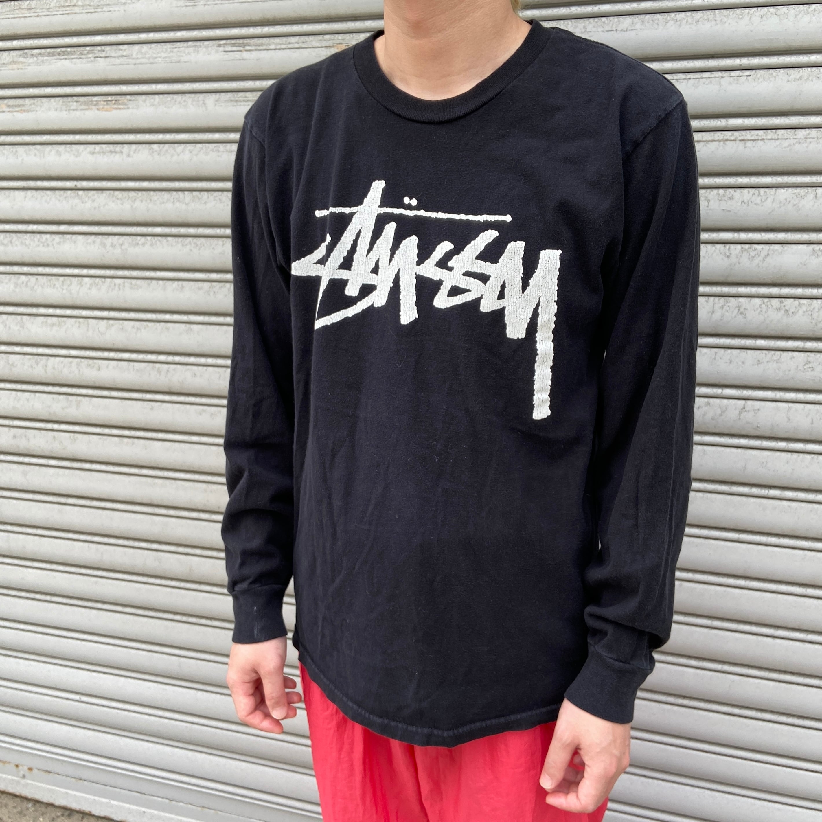 STUSSY ステューシー ロゴプリントロンT ショーンフォント ブラック M