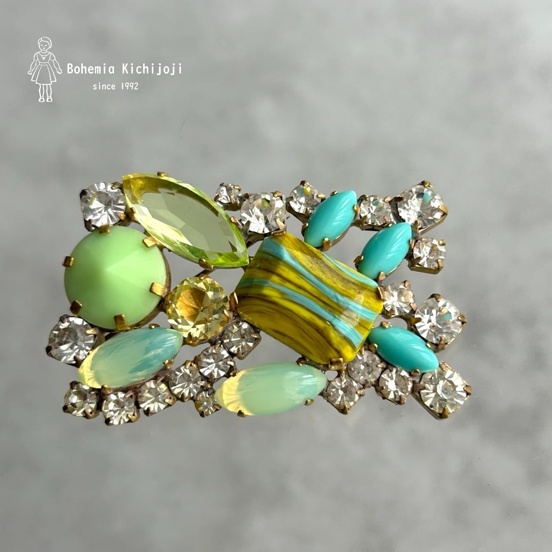 ヴィンテージガラスアクセサリー】ブローチ (アールデコ ウラン