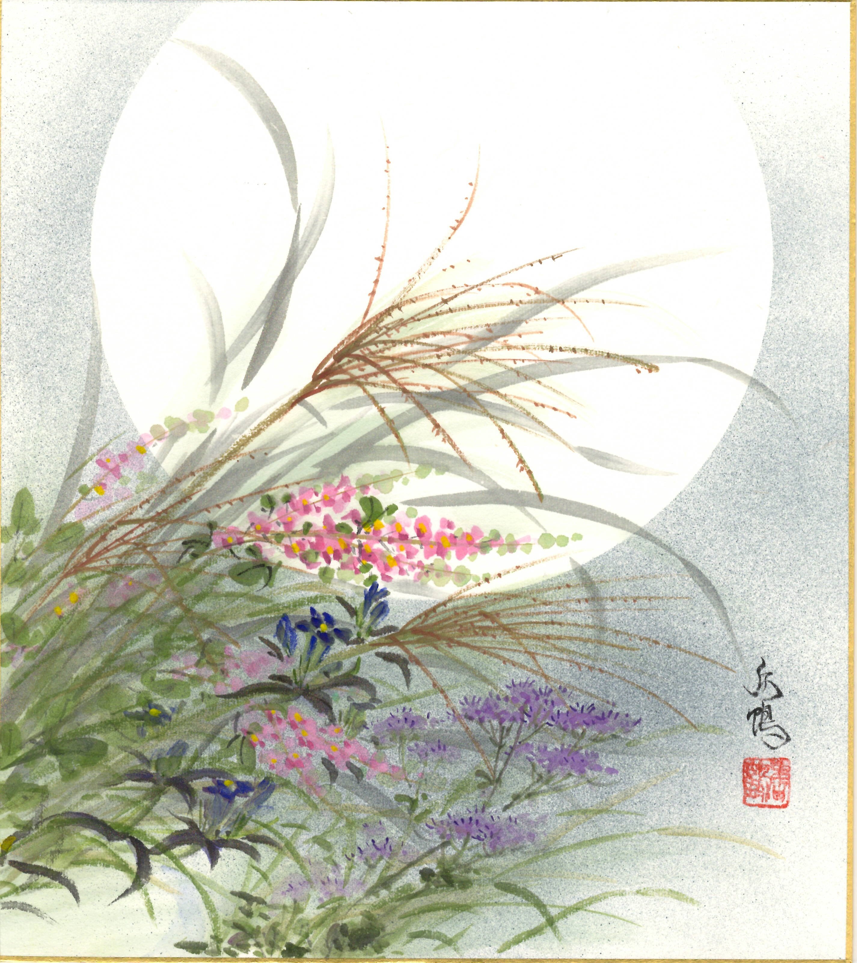 西出香鶴「秋草」色紙絵 | 吉村唐木店 WEBSHOP