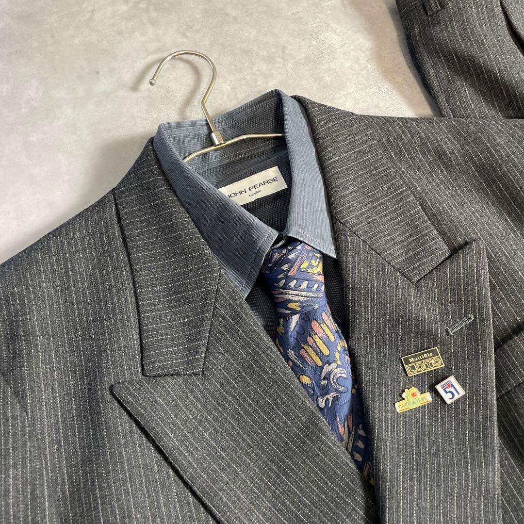 90s ヴィンテージ スーツ ダブル セットアップ成人式vol.127ストライプ