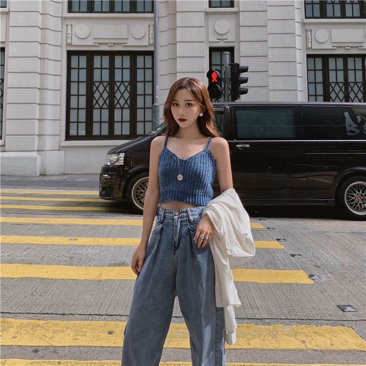 ロング丈デニムパンツ＆ショート丈キャミソール セットアップ 万能