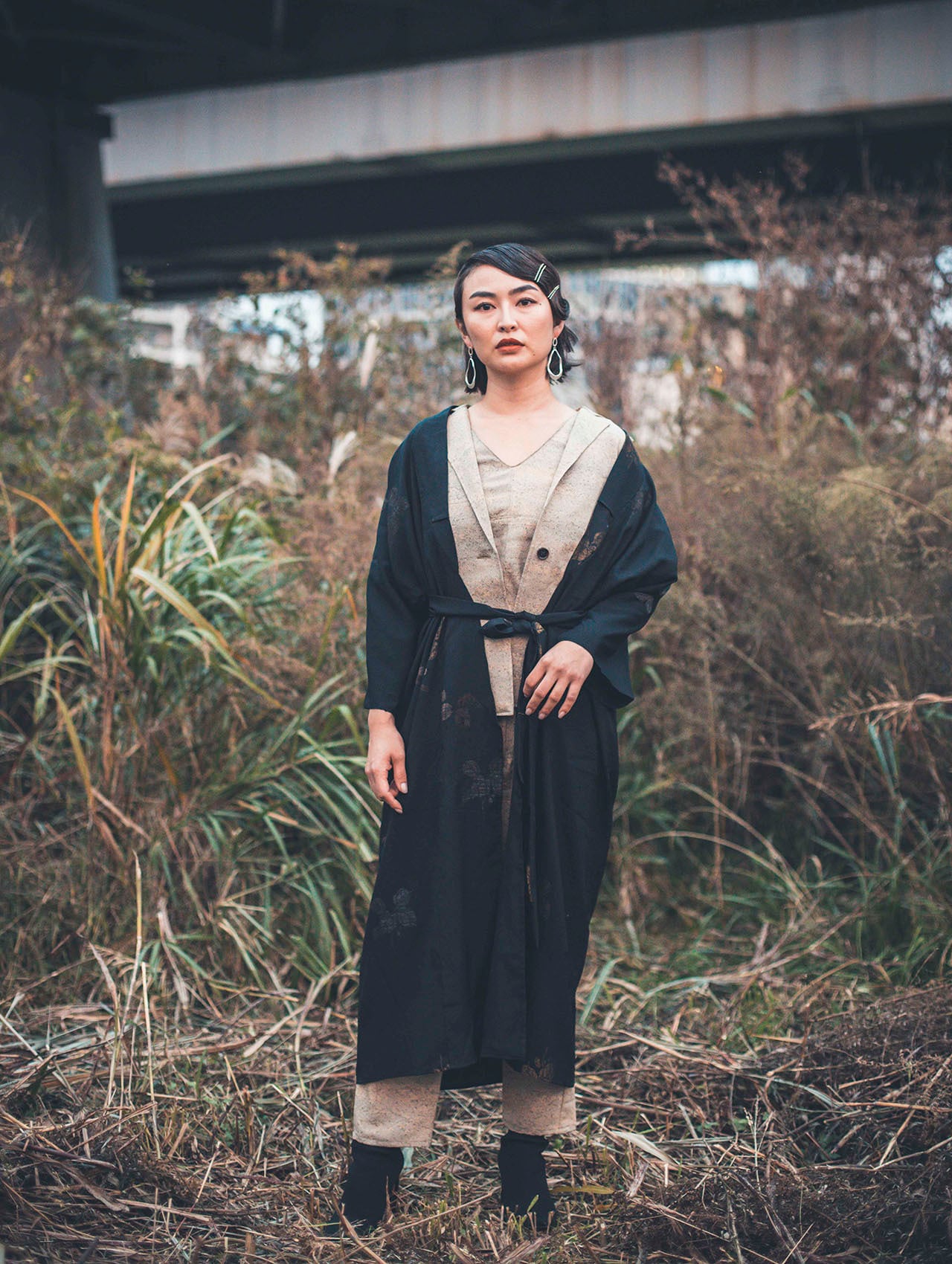 Leaf luster silk long gown / hn.no.o49 / 着物 シルクロングガウン