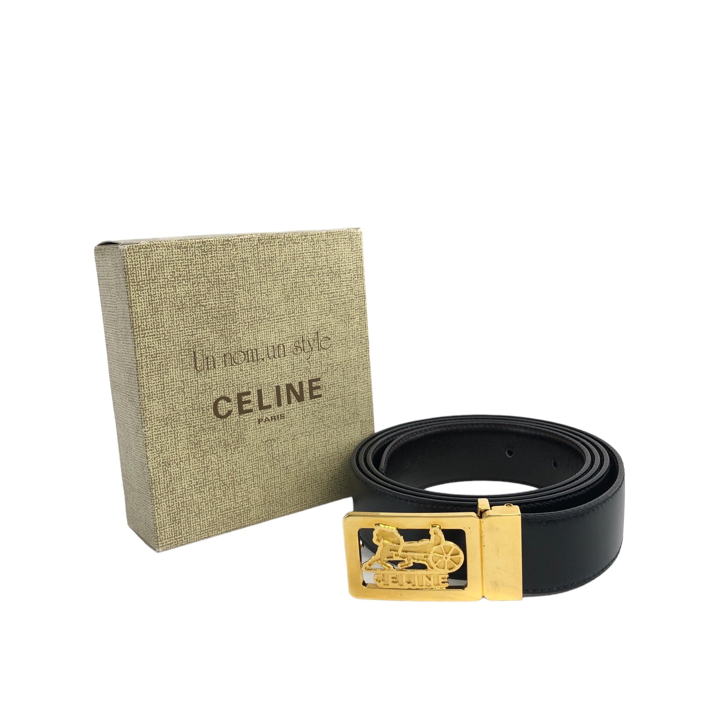 CELINE セリーヌ ベルト ブラック 馬車 レザー vintage ヴィンテージ