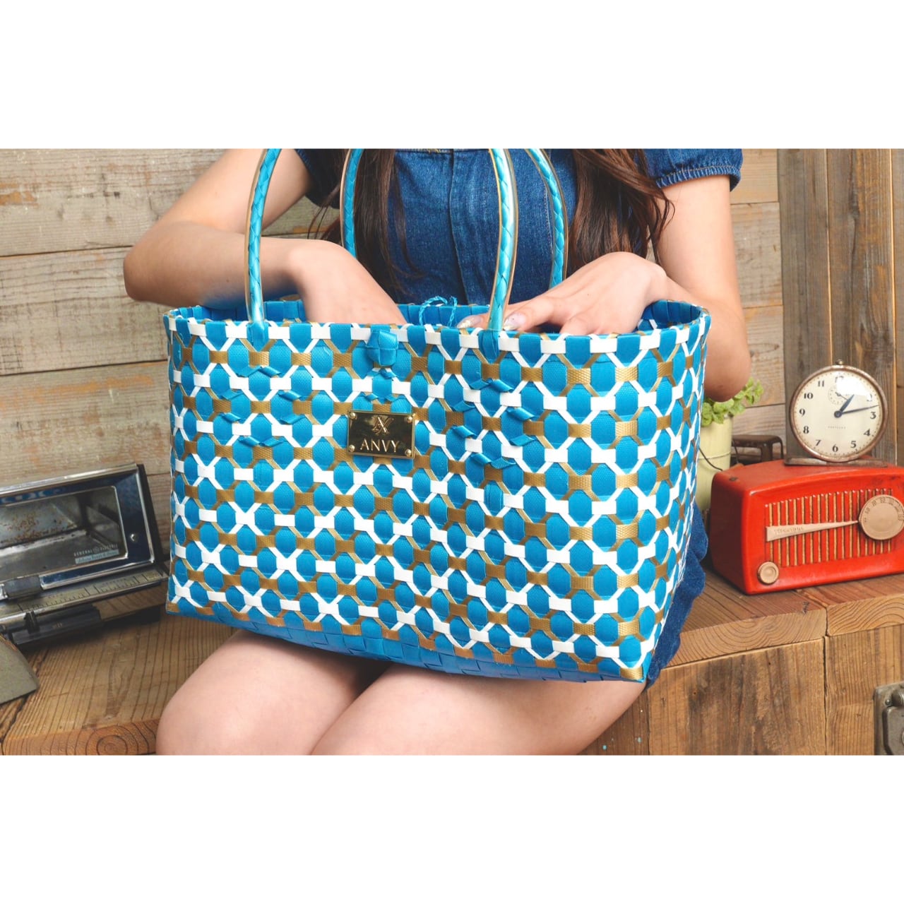 プラかごバッグ VACATION big turquoiseblue/ターコイズブルー | ANVY