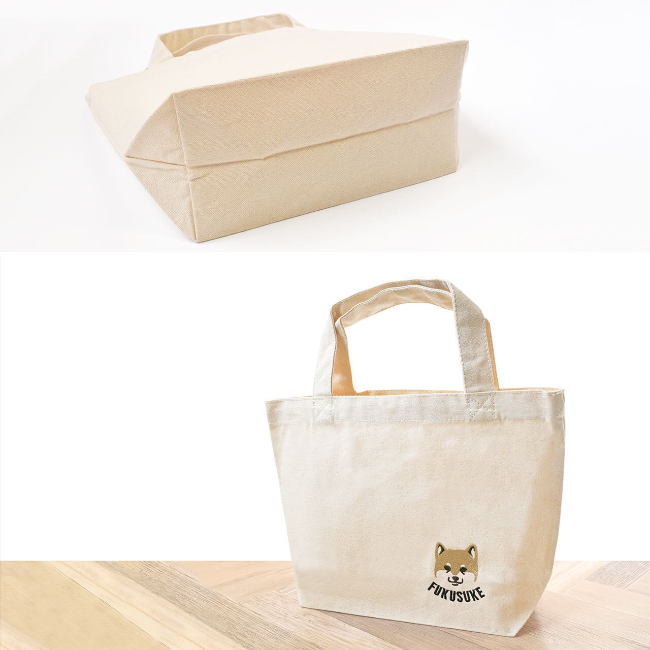 豆柴刺繍 お散歩ハンドバッグ（名入れ可） ランチバッグ | KITAICHI