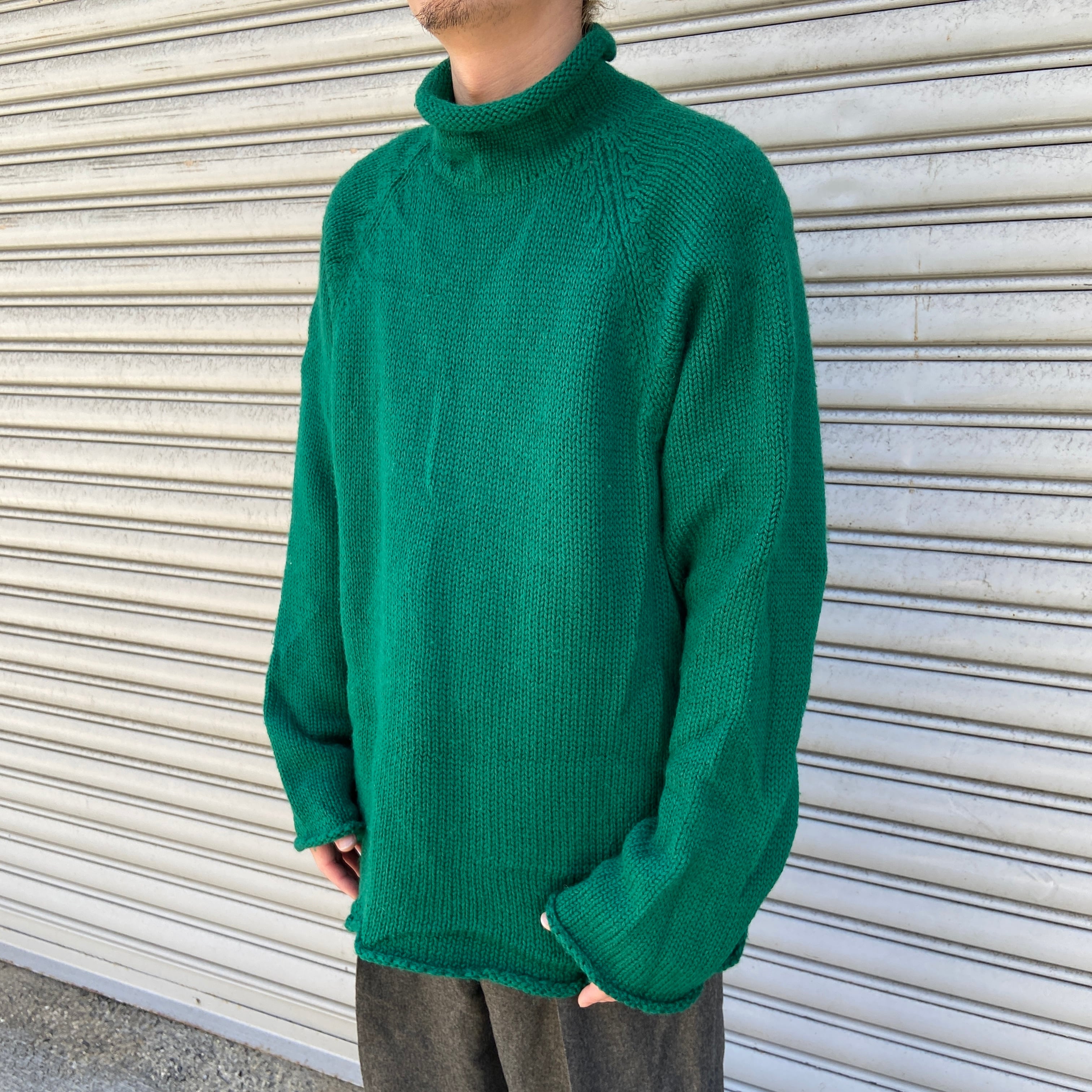 90s J.CREW ロールネックウールセーター 巨人タグ ニット 緑 L | 古着