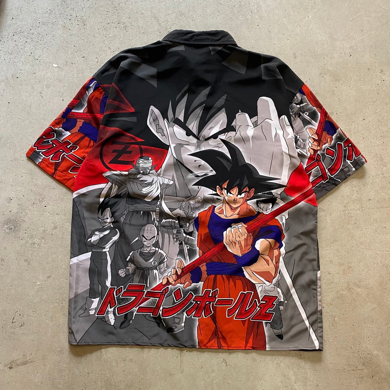 00年代 ドラゴンボールZ 総柄 半袖 チカーノシャツ ポリシャツ メンズ
