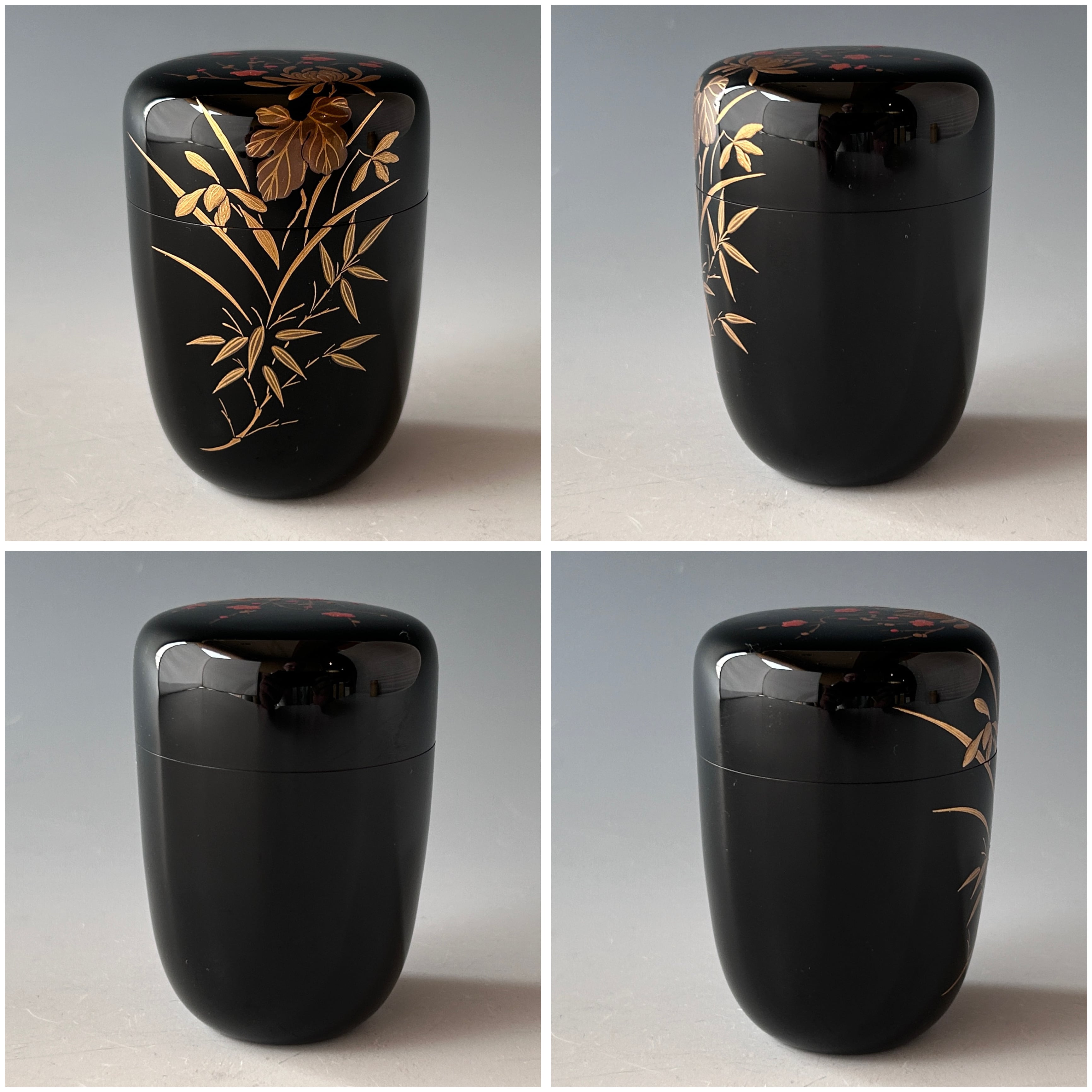 茶道具 四君子蒔絵 長棗 林勝 共箱 漆芸 山中塗 薄茶器 茶会 棗 茶器