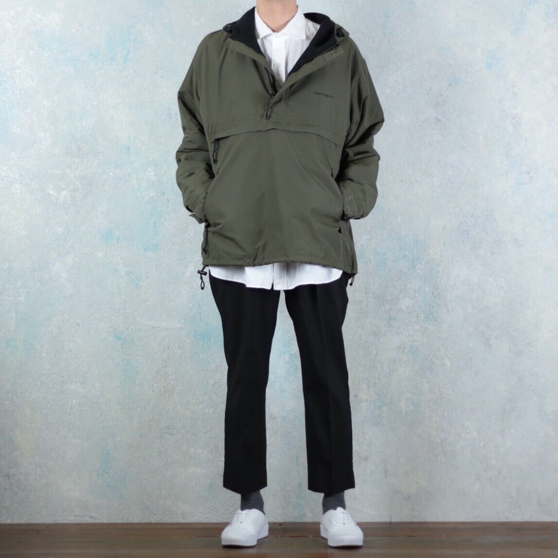 carhartt 裏起毛 オリーブグリーン ナイロンアノラックパーカー【FF