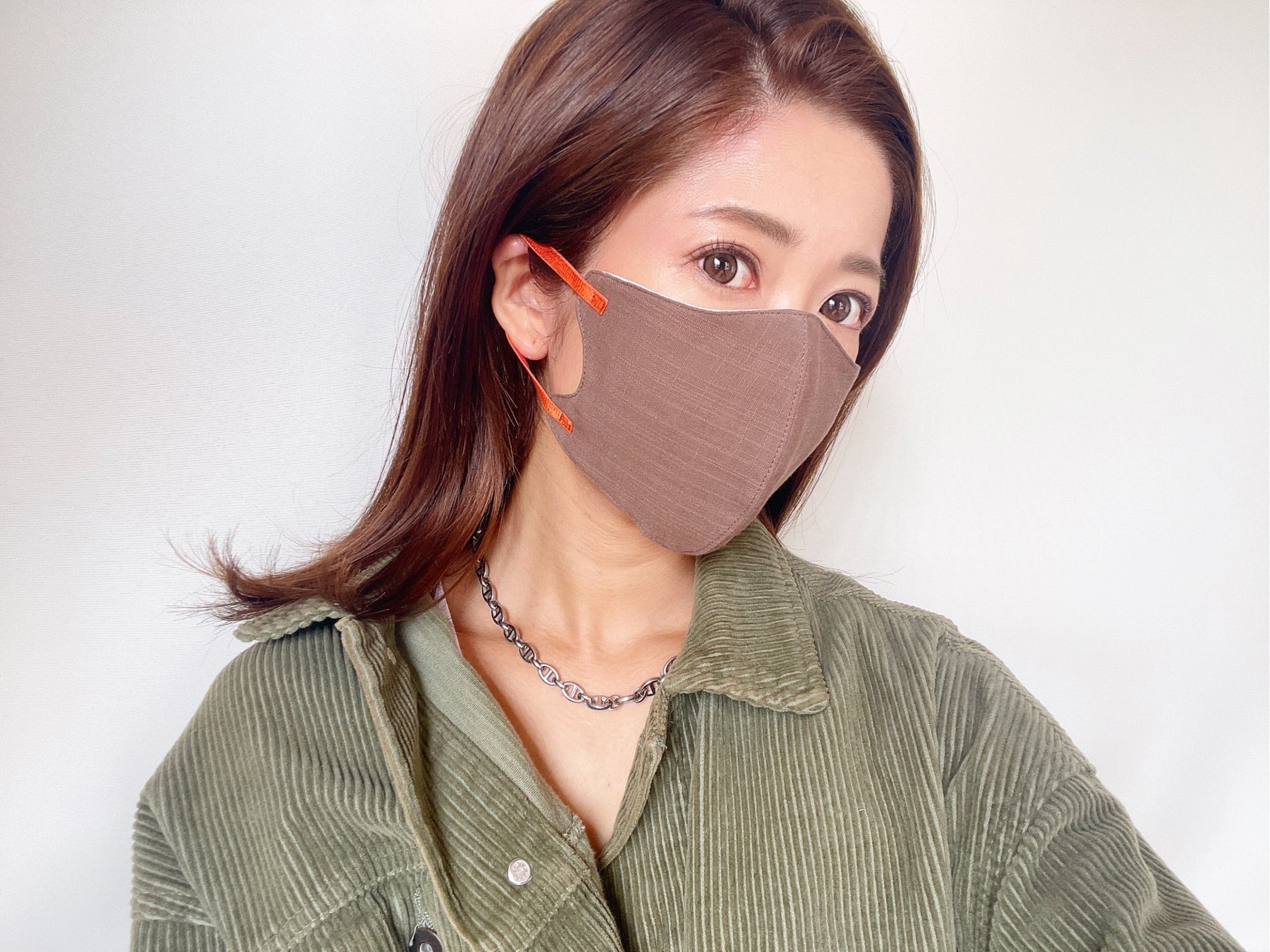 小顔マスク（ブラウン／ビビッドオレンジ） | ハンドメイドマスク＊LUCIA