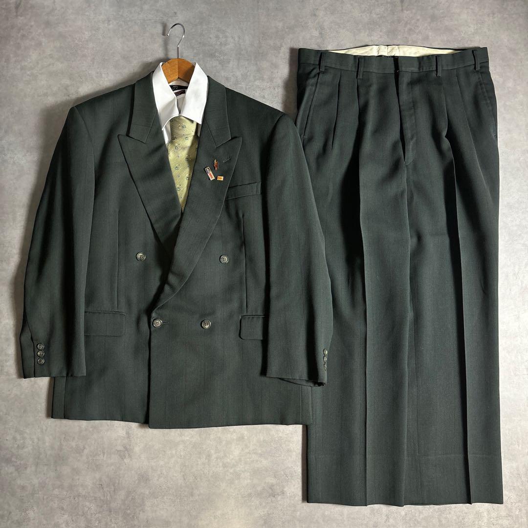 vintage】セットアップ ダブルスーツ 成人式 ピンズ ネクタイ グリーン