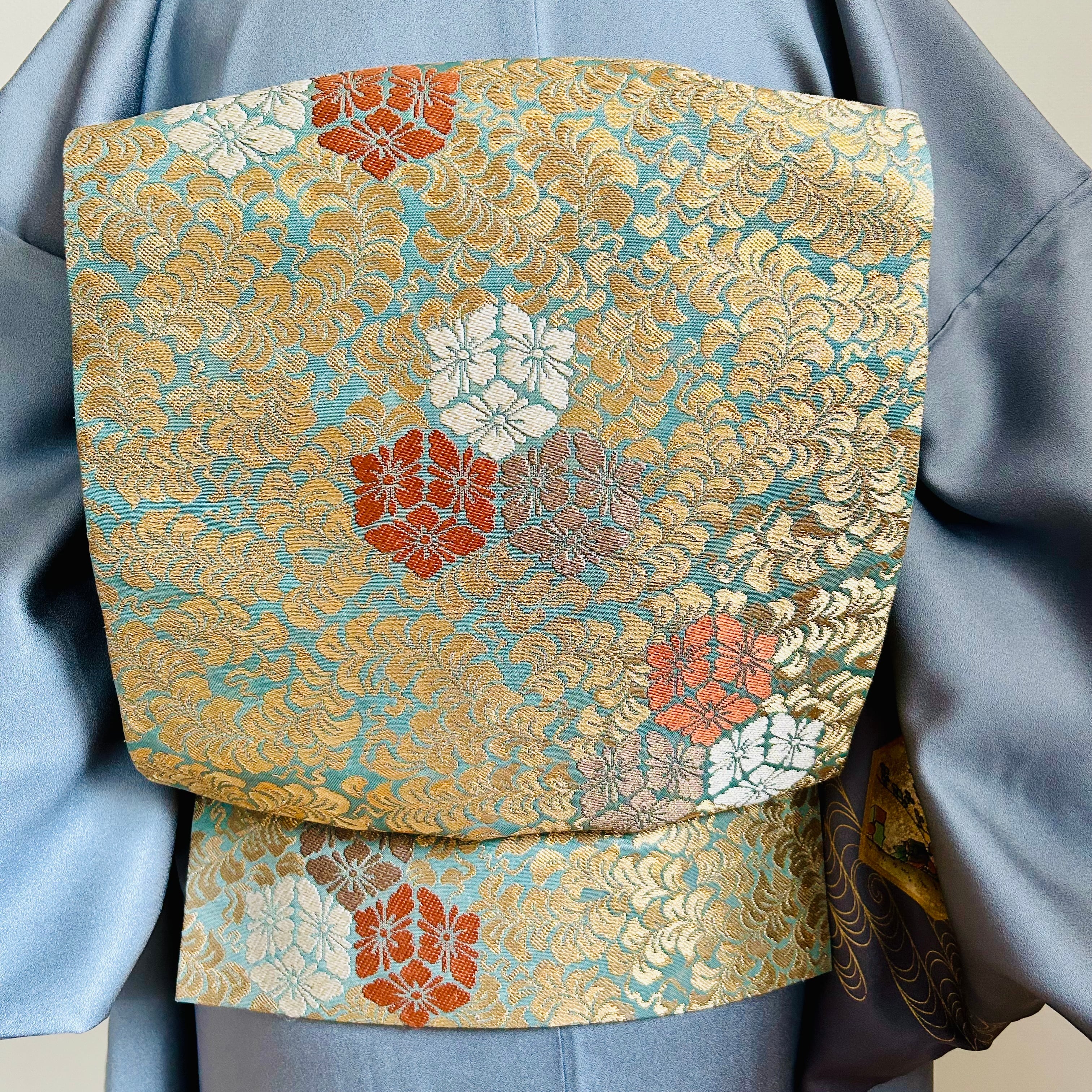 付下げ グレー 紫 グラデーション 風景柄 観世水柄 薄緑 ゴールド 唐草