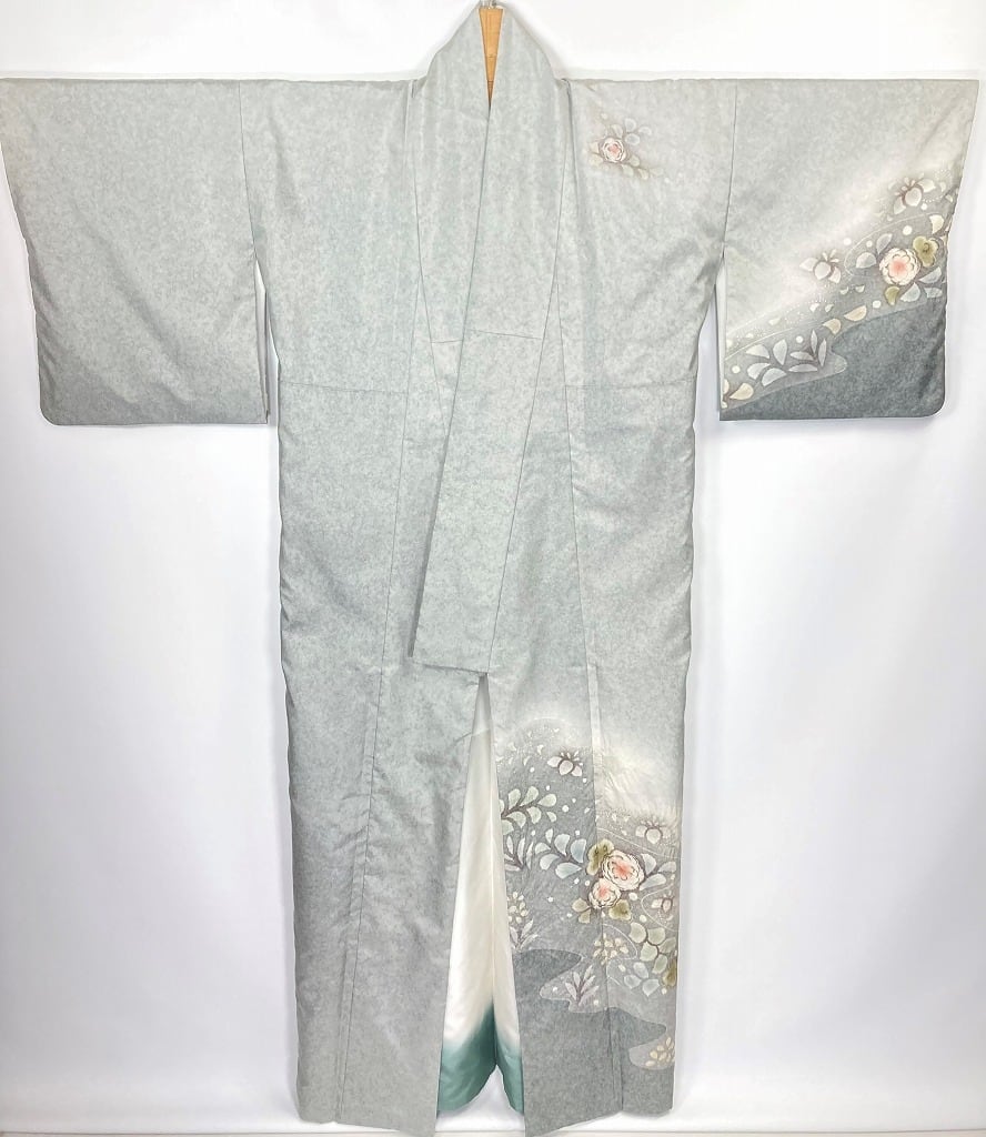 大島紬 辻が花絞り 天目染め 訪問着 本場大島紬 正絹 グレー 水色 緑