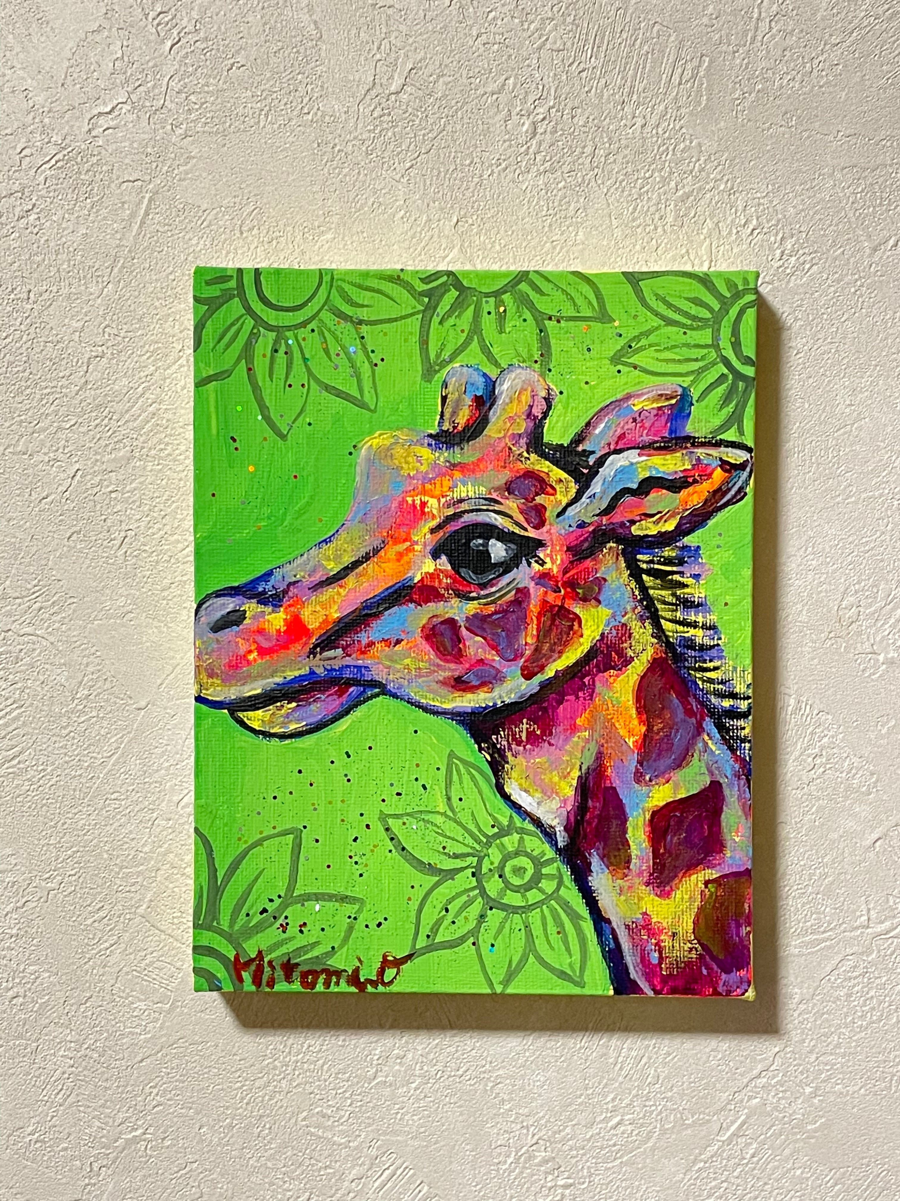 A-75/24】動物画 キリン アクリル画 原画 絵画 現代アート キャンバス