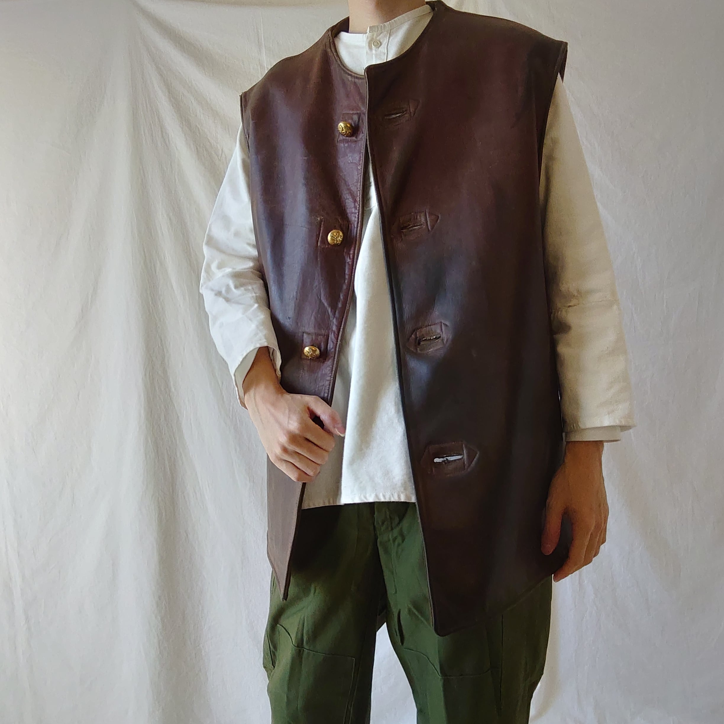 希少】Belgian army ベルギー軍 ジャーキンベスト レザーベスト