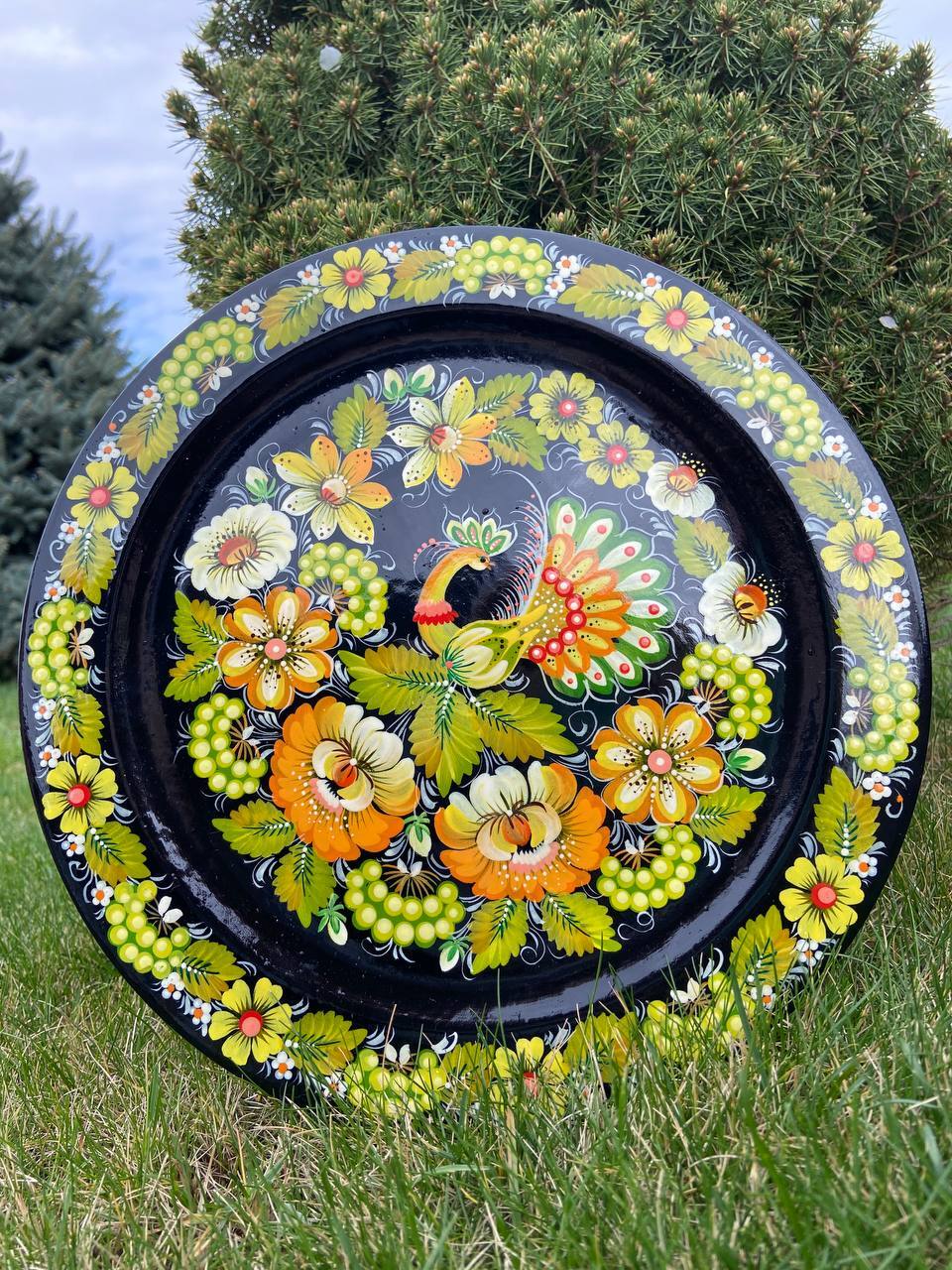 ペトリキウカ塗りのプレート（ヴァレンティナ・ホロべッツ）20cm