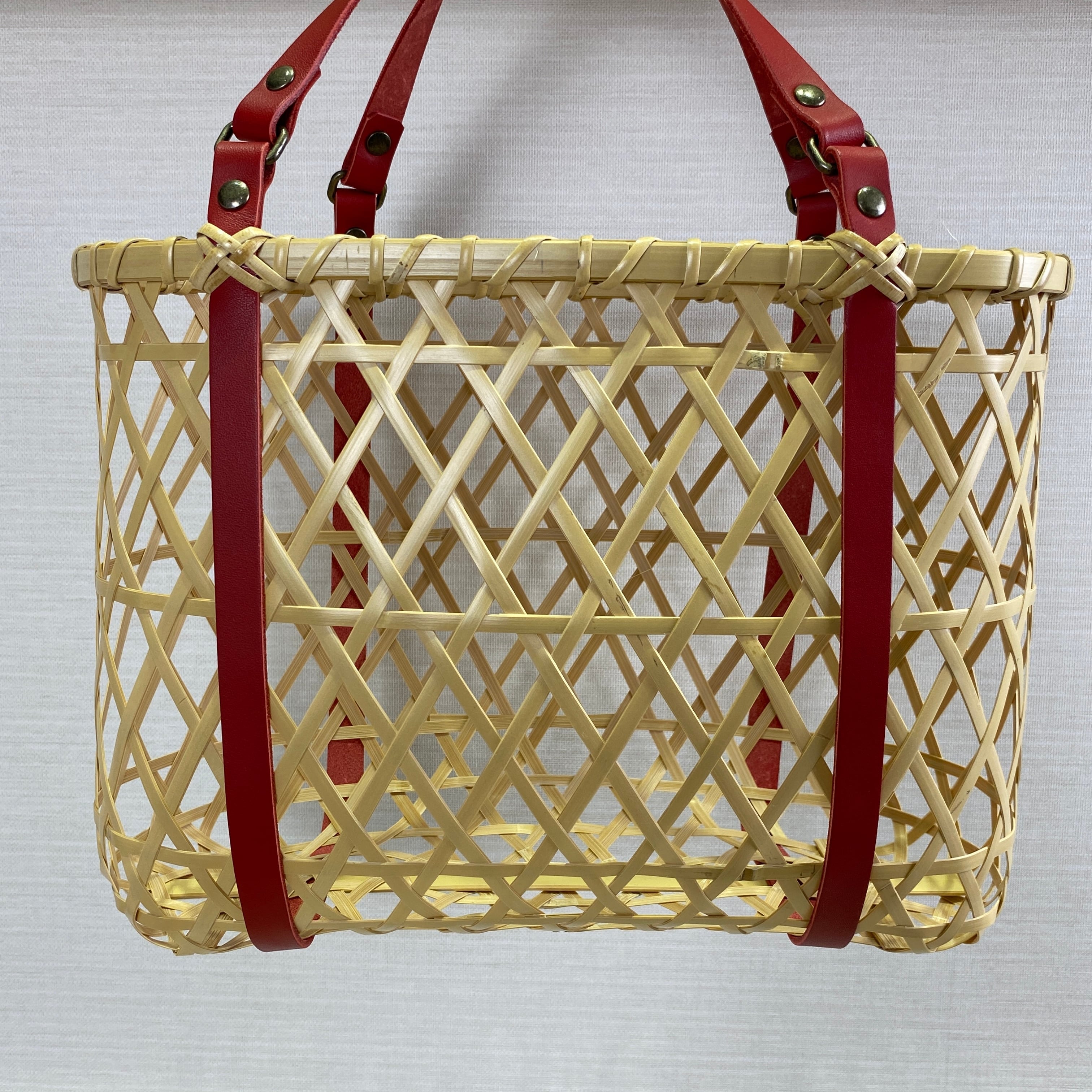 有製咲処 竹かごバッグ 別府竹細工 bamluxe marche（緑hard）赤