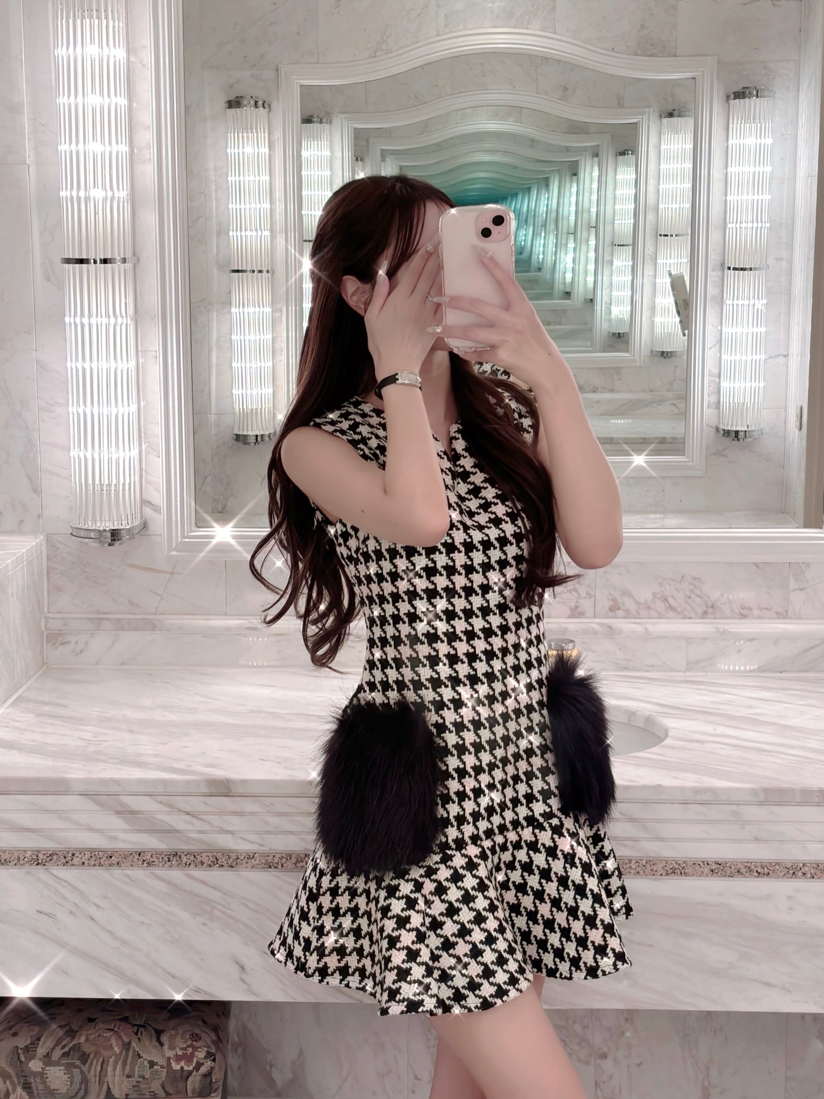 Lumignon original ♥ pink × black houndstooth pocket fur op | Lumignon