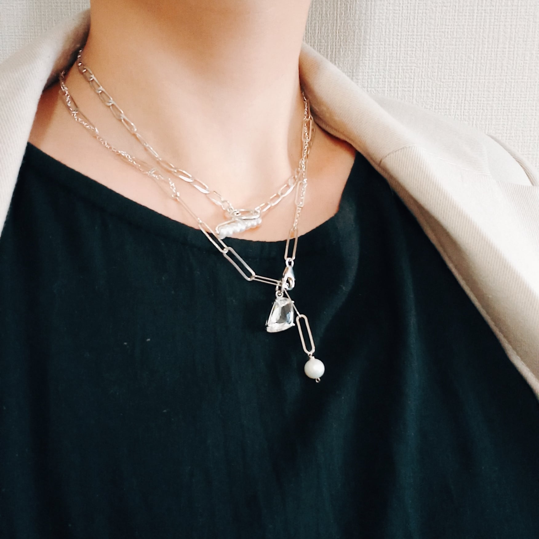 エンチャントシマーSV925ダブルチェーン＆クリスタルのネックレス