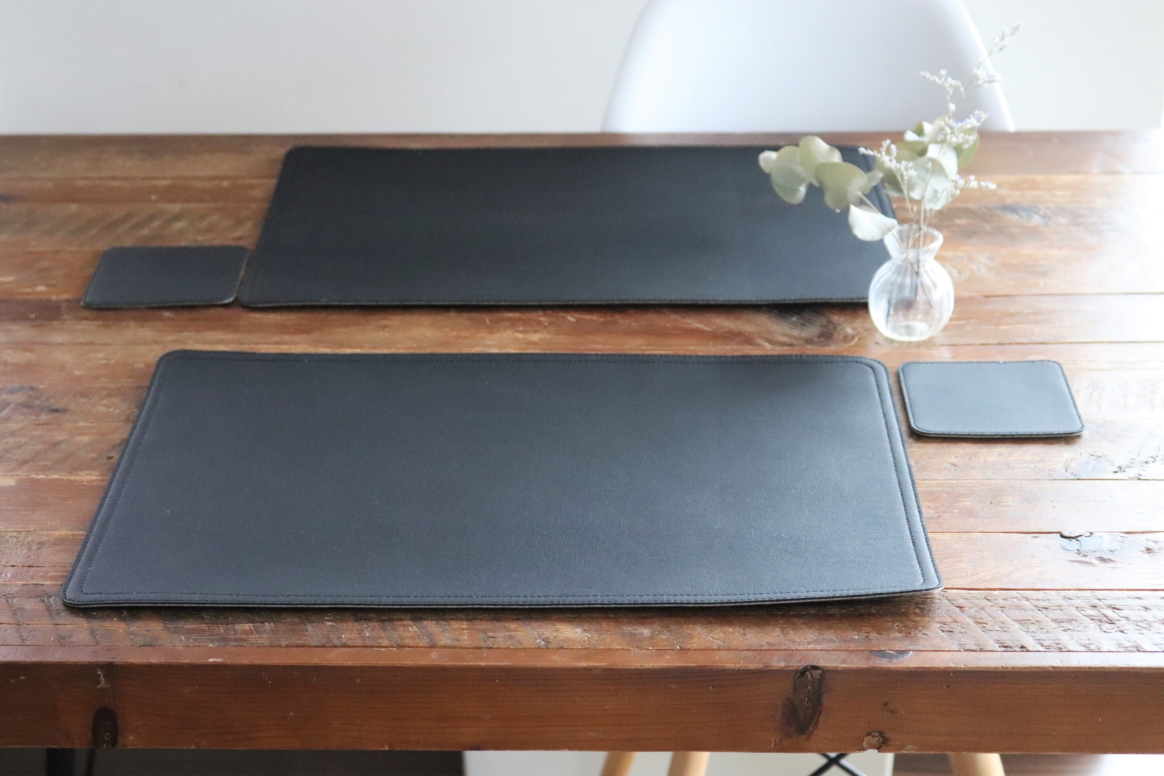 特殊高級PUレザー ブラック×グレー ランチョンマット 2枚セット