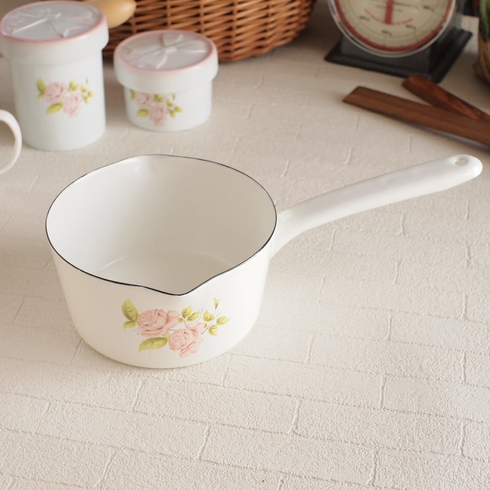 イマン ダイアナローズ 両口片手鍋 ホーロー ミルクパン アンティーク