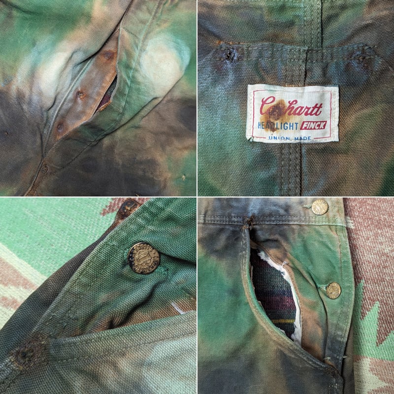 60s Carhartt HEADLIGHT FINCK Brown Duck Overalls （CAMO PAINTED
