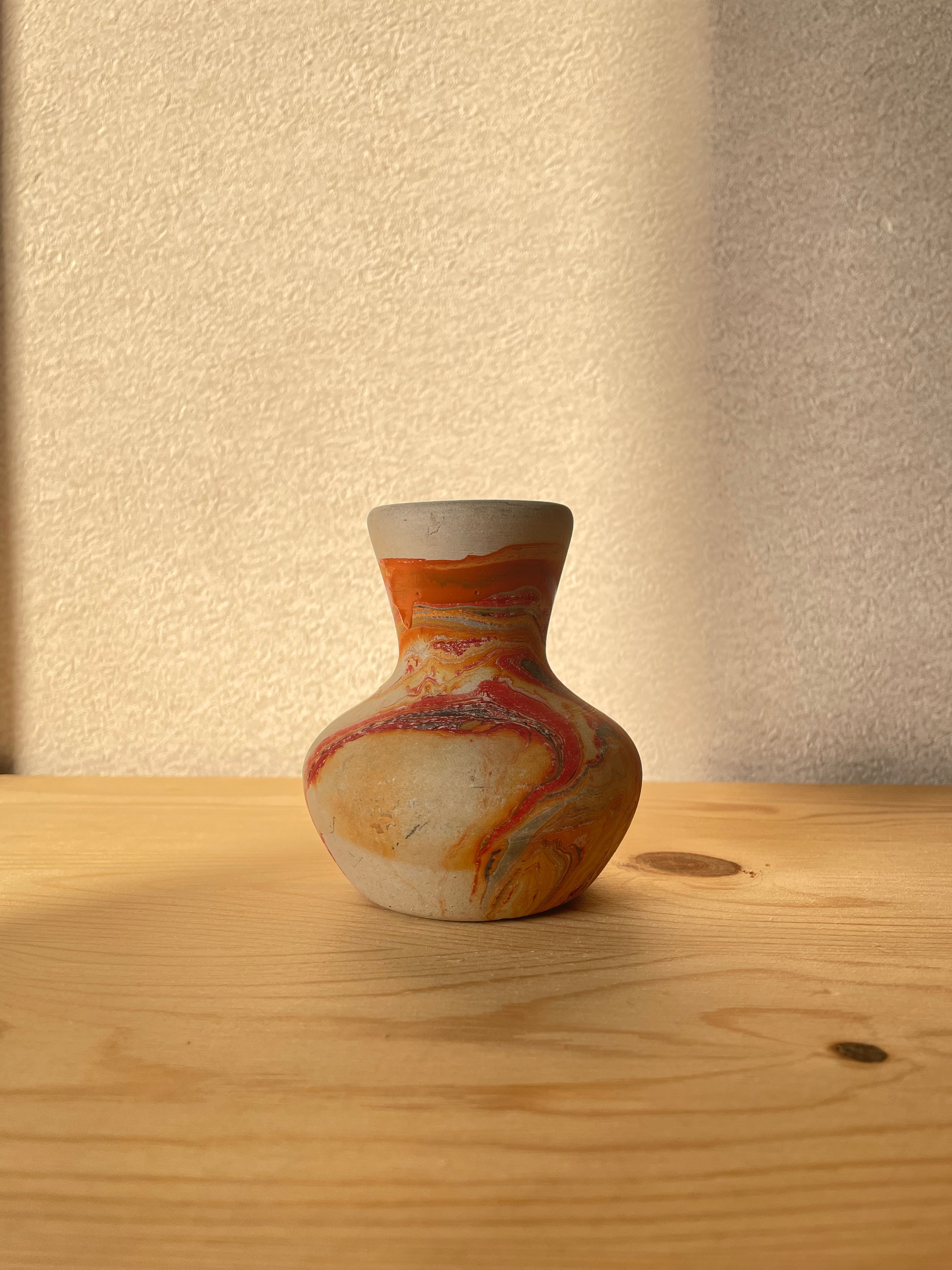 Vintage Nemadji Pottery Vase Orange Marble/ ヴィンテージ ネマージ
