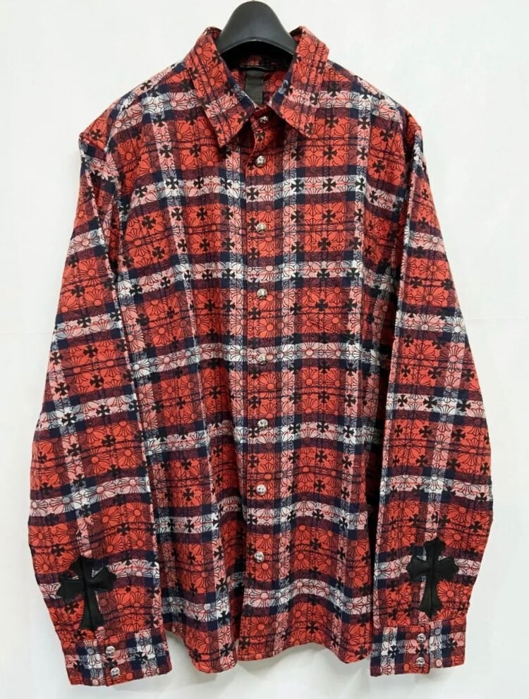 CHROME HEARTS クロムハーツ Loose end check shirts Red ルーズエンド