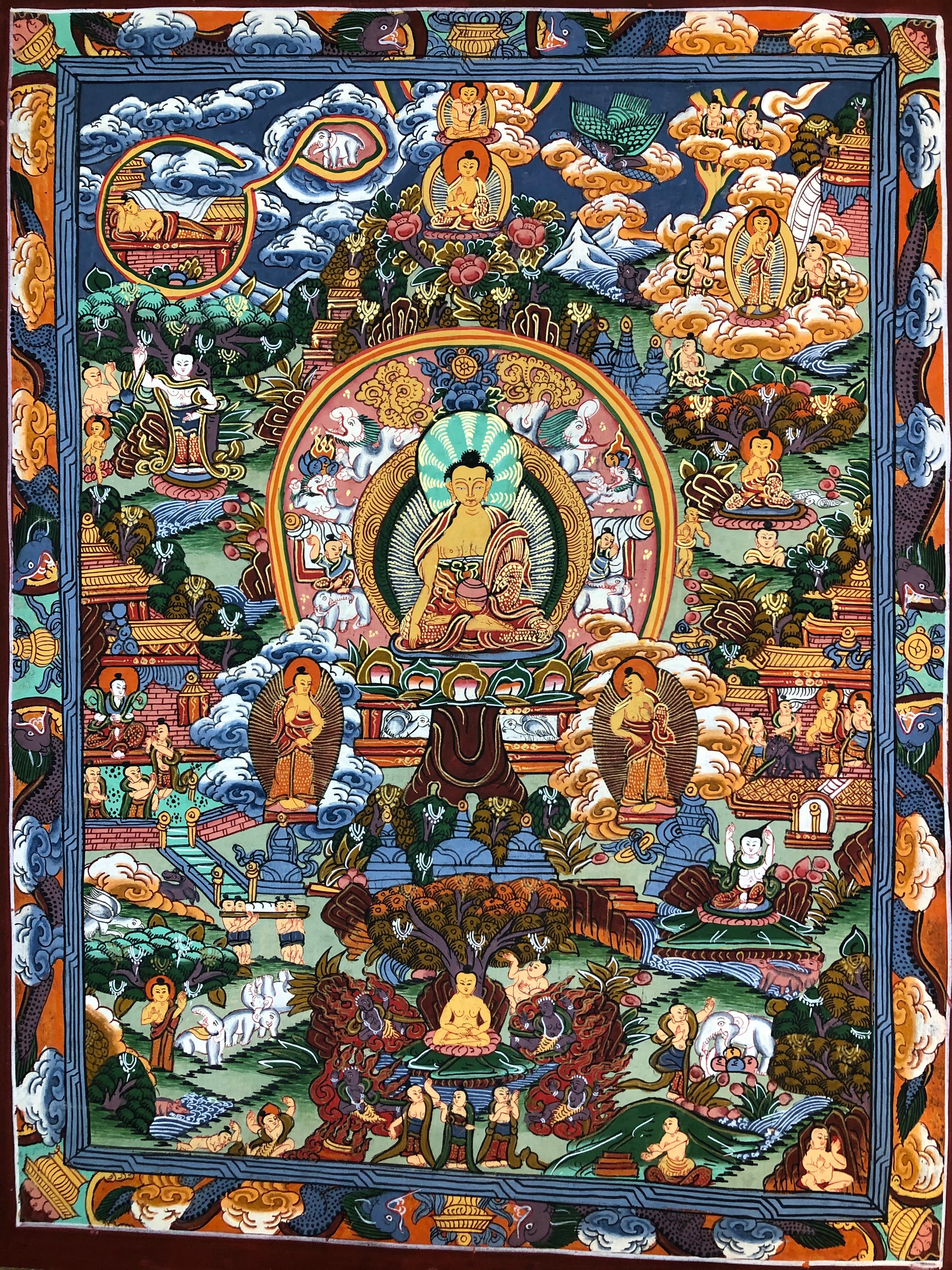 手描き仏画【仏伝図】ブッダライフ タンカ TA44 | 地球雑貨 LINRYU