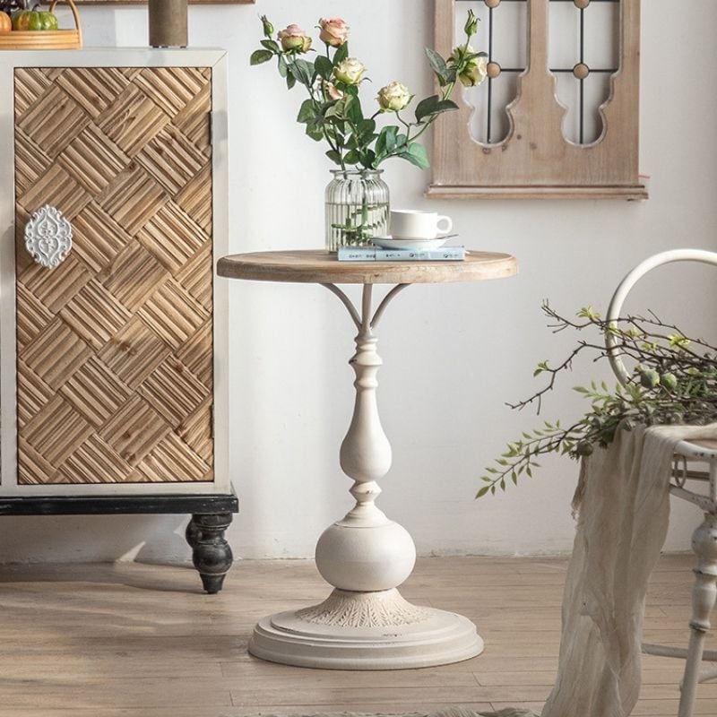 サイドテーブル ラウンドテーブル シャビーシック ホワイト ブラック