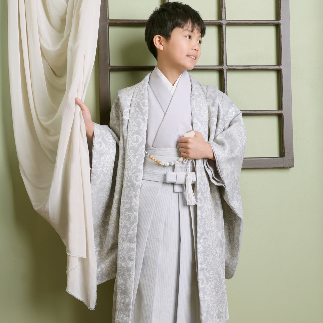 レンタル】ととせ着物 10歳 男の子 1/2成人式 ぷちぷり 白 【L59-FT19