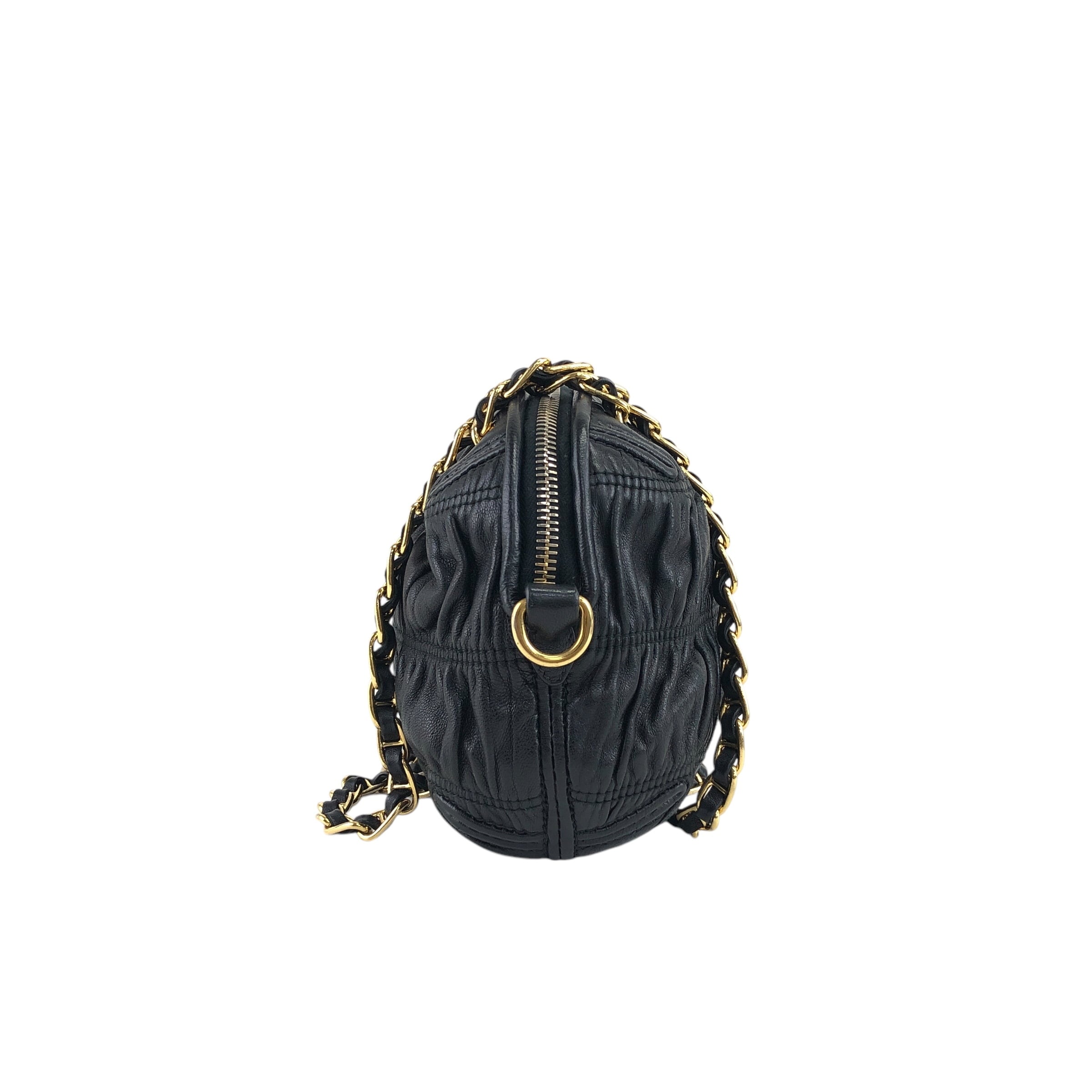 PRADA プラダ ショルダーバッグ ブラック ロゴ ギャザー レザー