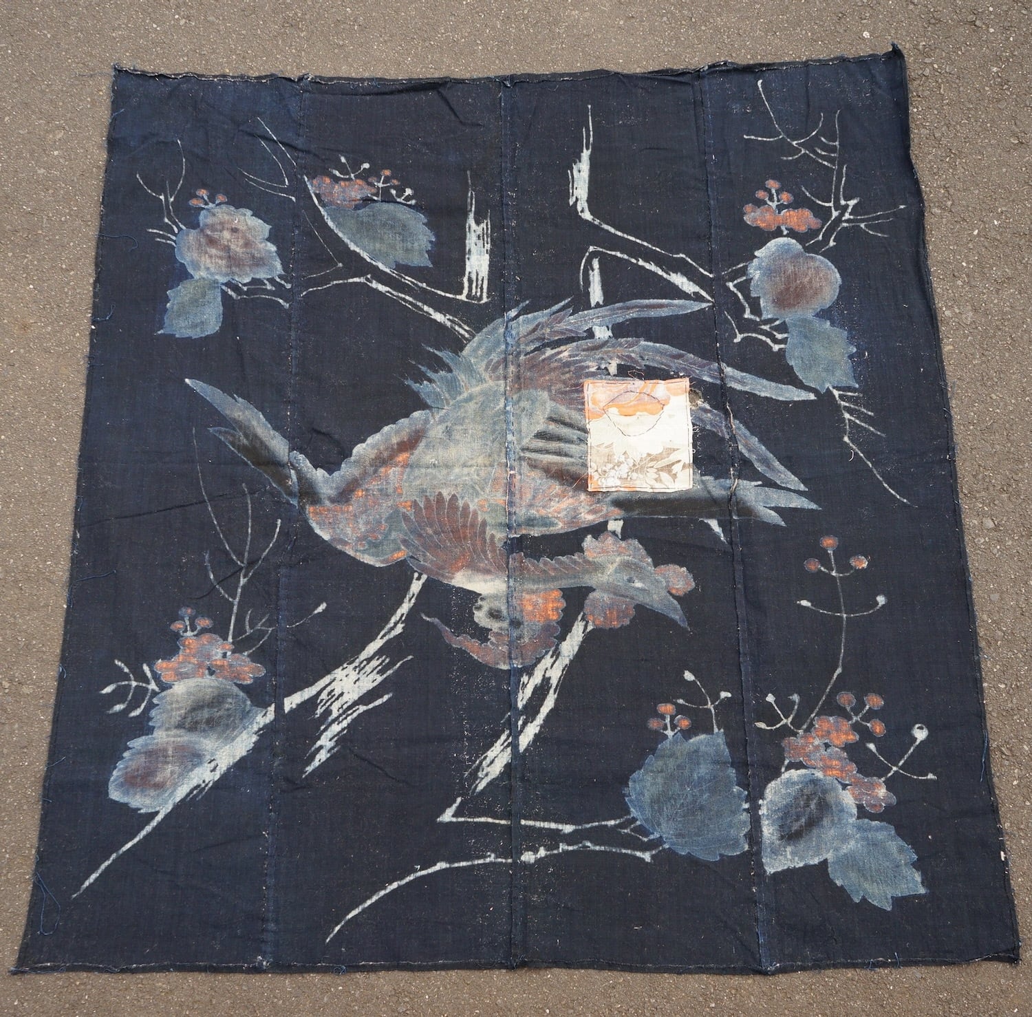 木綿・明治期・筒描4巾・鳳凰の番・アンティーク筒描き 1871 筒描き 4