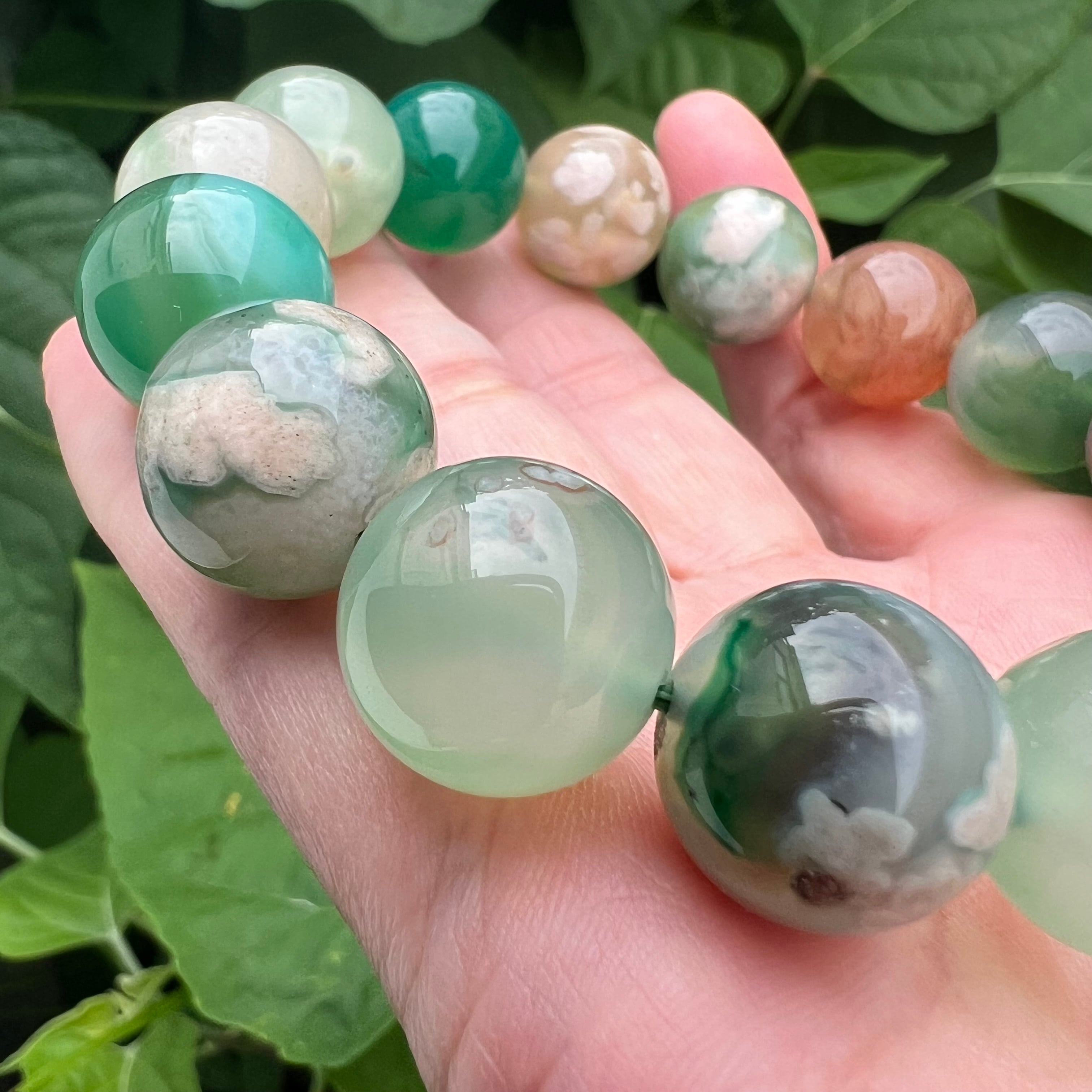 グリーン桜瑪瑙 大玉 ブレスレット 天然石 | 天然石 happy-berry