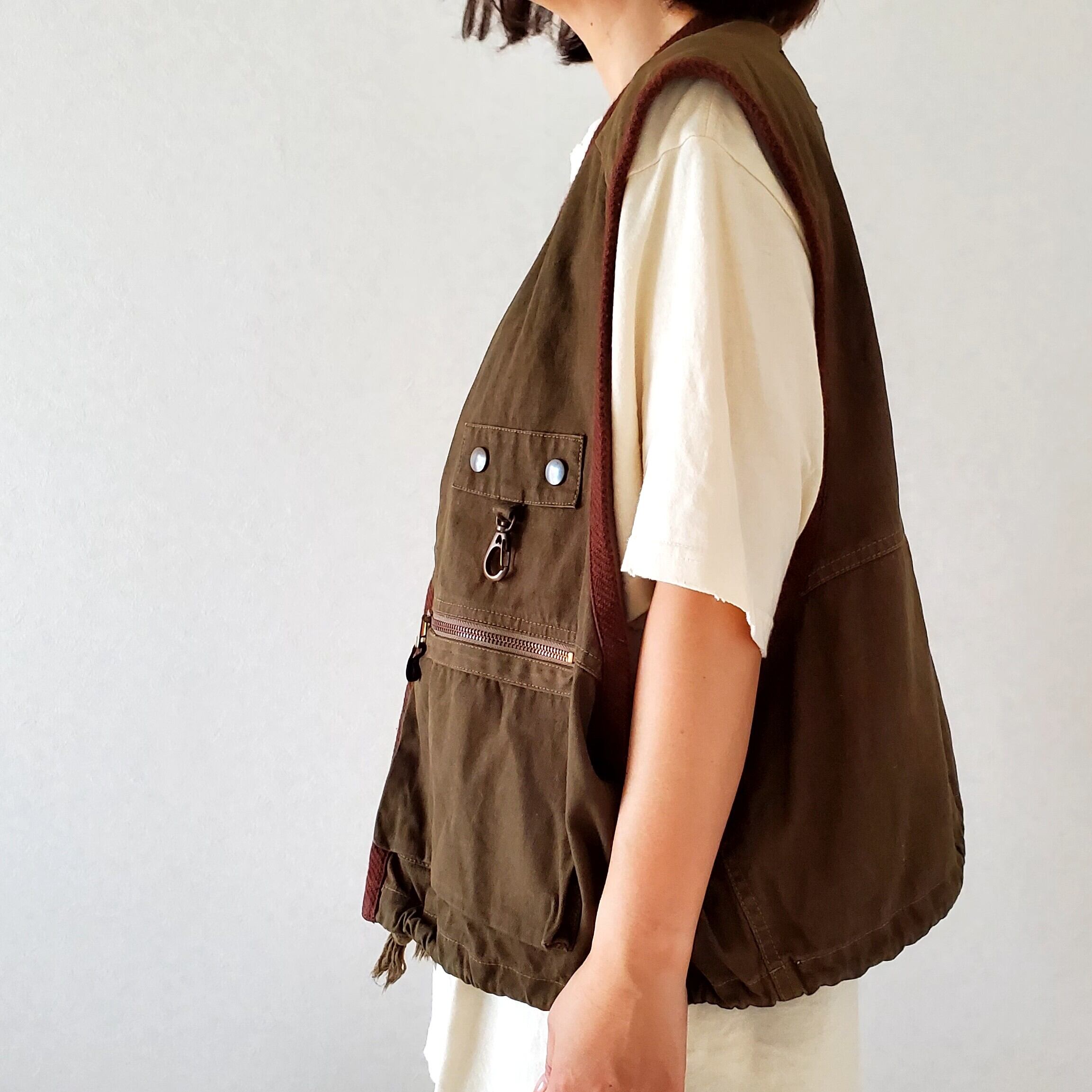 SP古着 モヘアジレ ベスト イタリアヴィンテージ チョッキ 46 M カーキ.