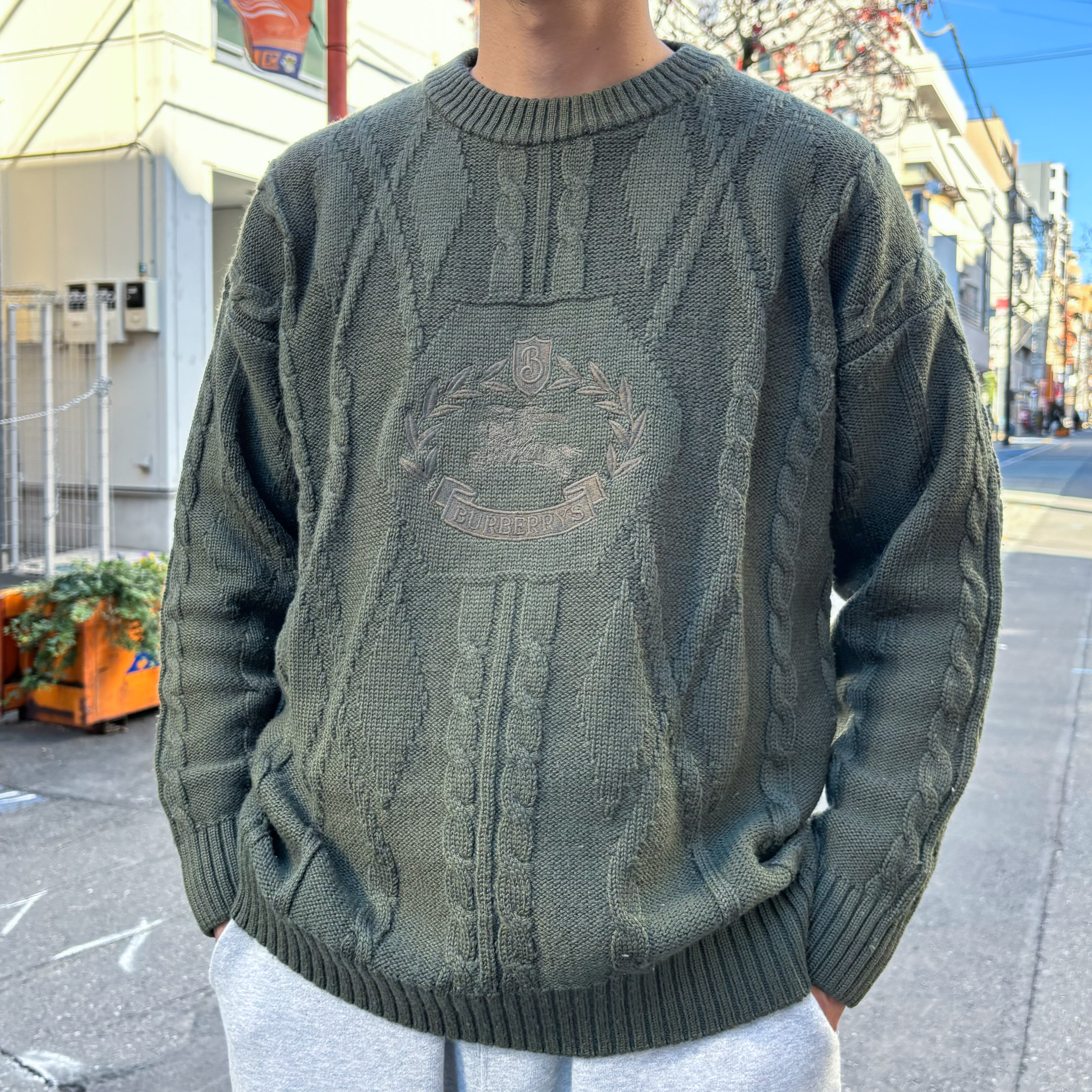 イングランド製 Burberrys Logo Cable Knit Sweater S / バーバリー