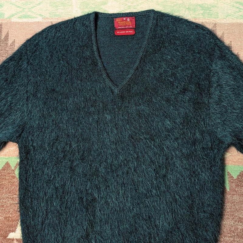 60s～ Sears TRADITIONAL COLLECTION V-Neck Green Mohair Wool