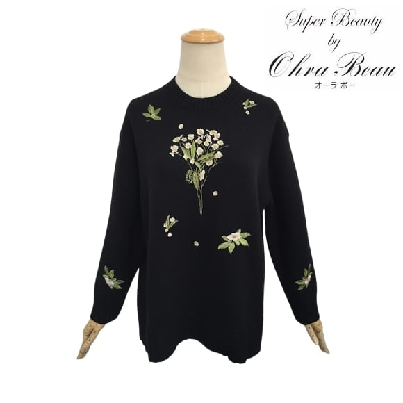スーパービューティー 42 フラワー刺しゅう入り ニット セーター