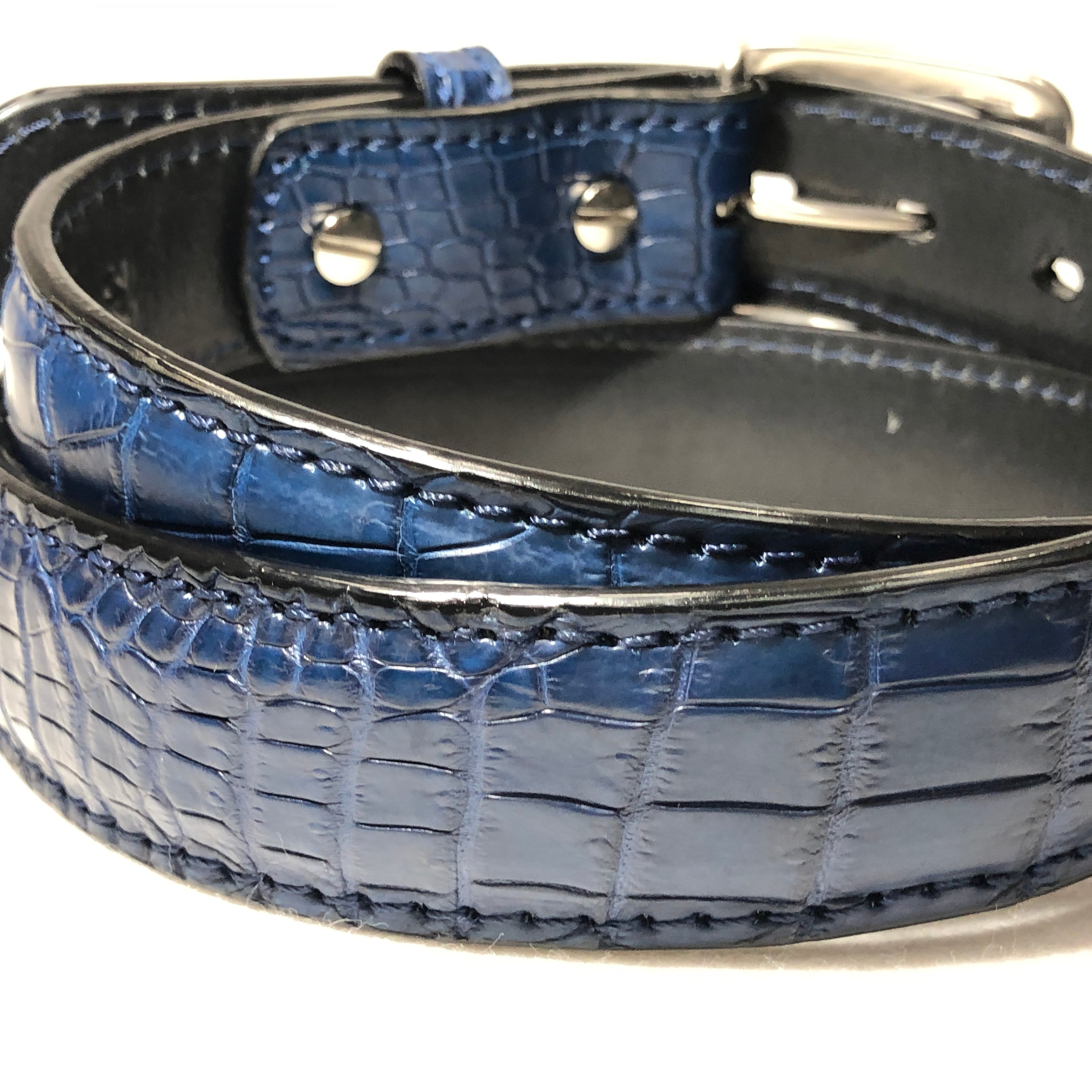 6 藍染めクロコダイルベルト 33mm幅 一本物 スモールクロコダイル