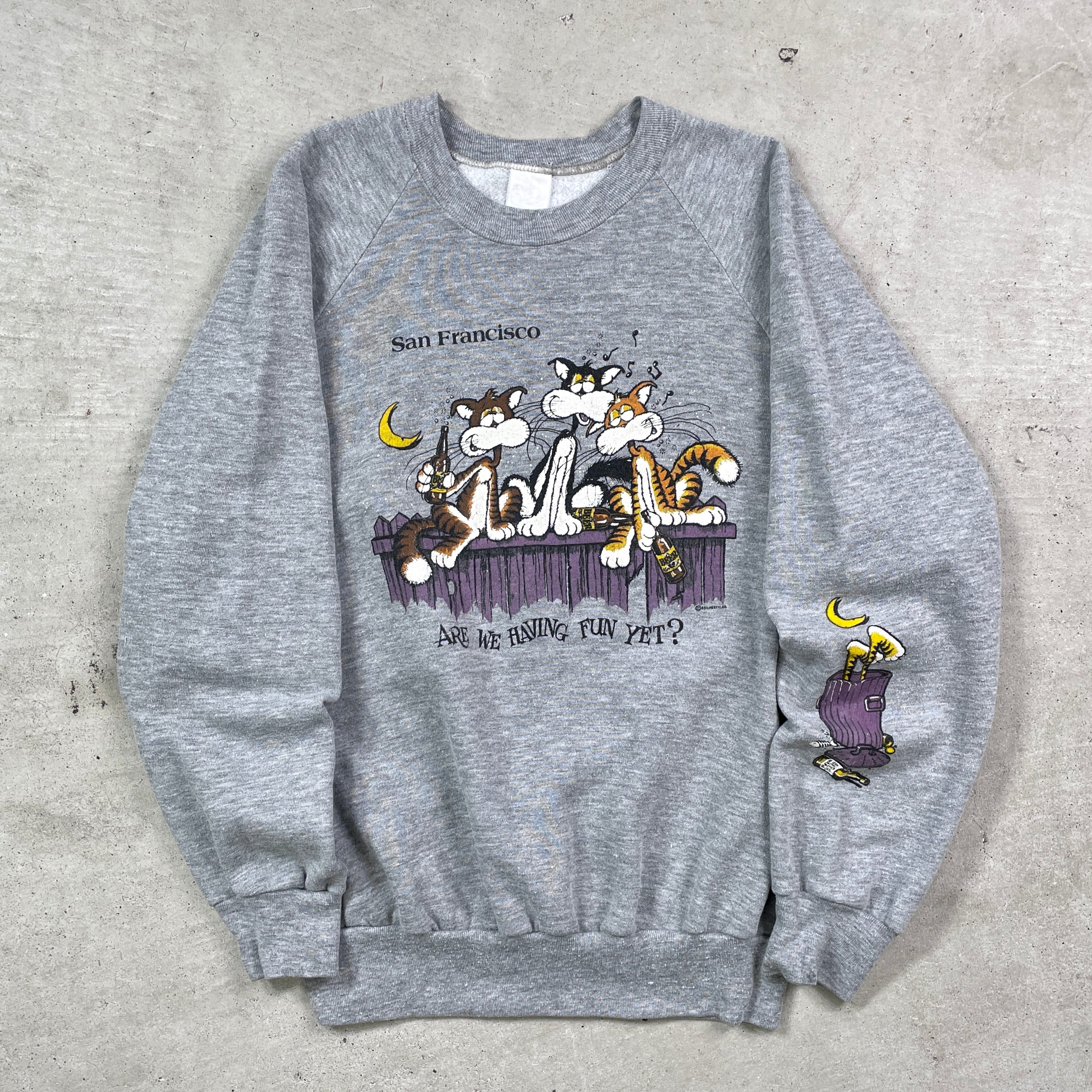 80年代 アニマルプリント ラグランスウェットシャツ 泥酔猫 メンズM