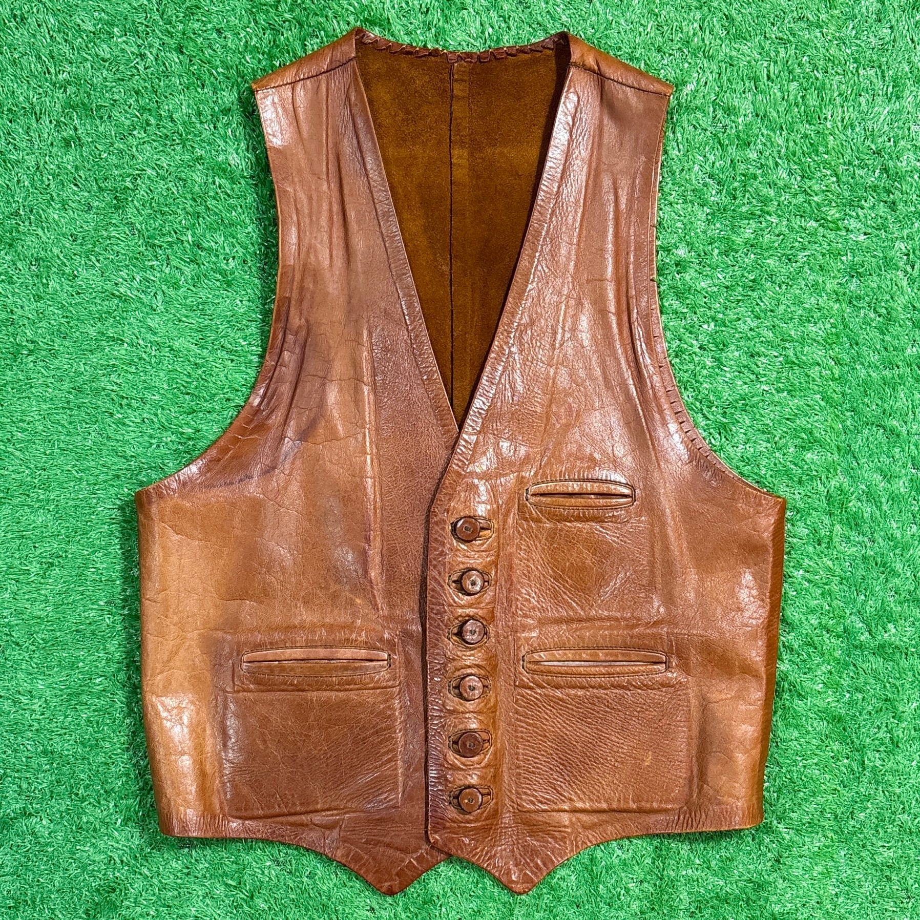 Men's】 70s レザー ベスト / 革 レザーベスト メンズ ブラウン 茶色