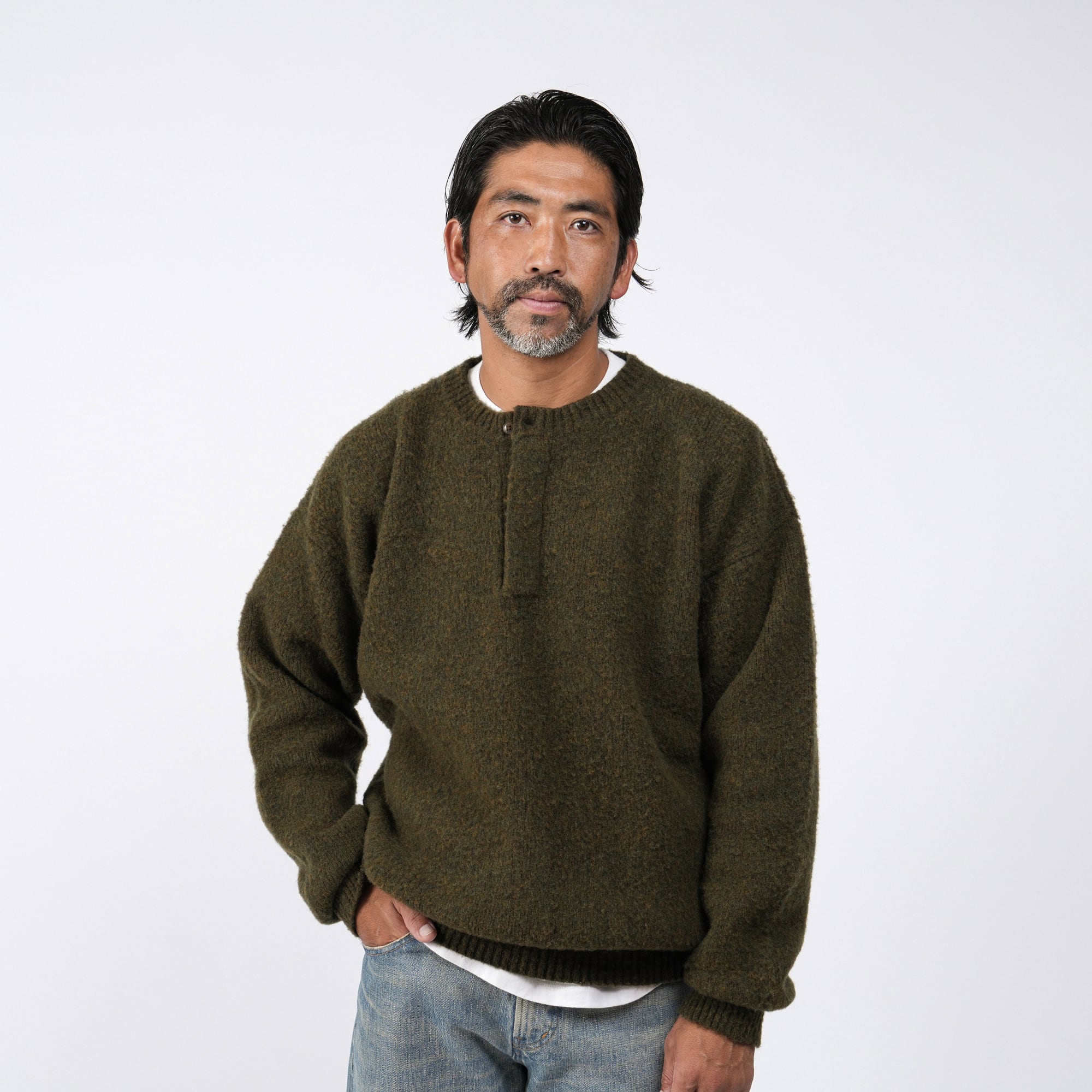 KAJA WOOL AIR YARN HENLEY NECK KNIT | KAJA