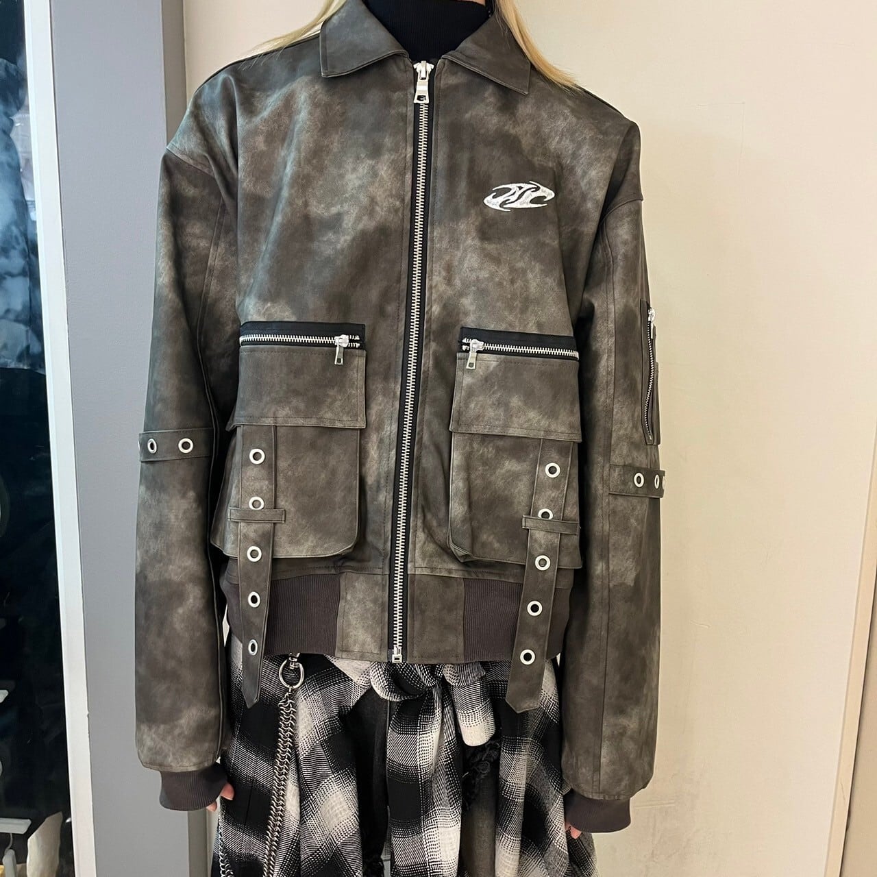 BARCON PUレザーブルゾン グランジ Y2K | 韓国系ユニセックスTHICC