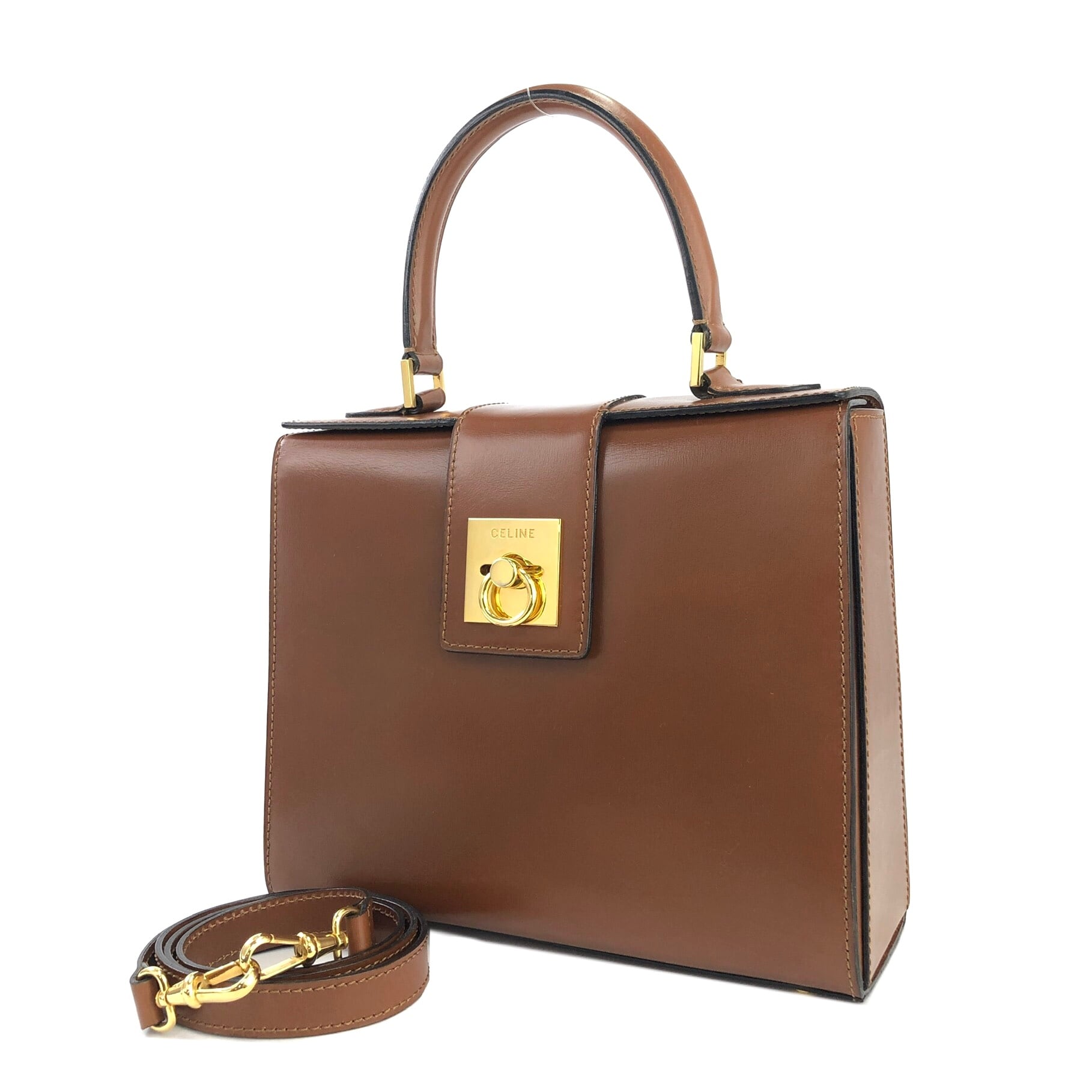 CELINE セリーヌ ガンチーニ レザー ボックス 2way ショルダーバッグ